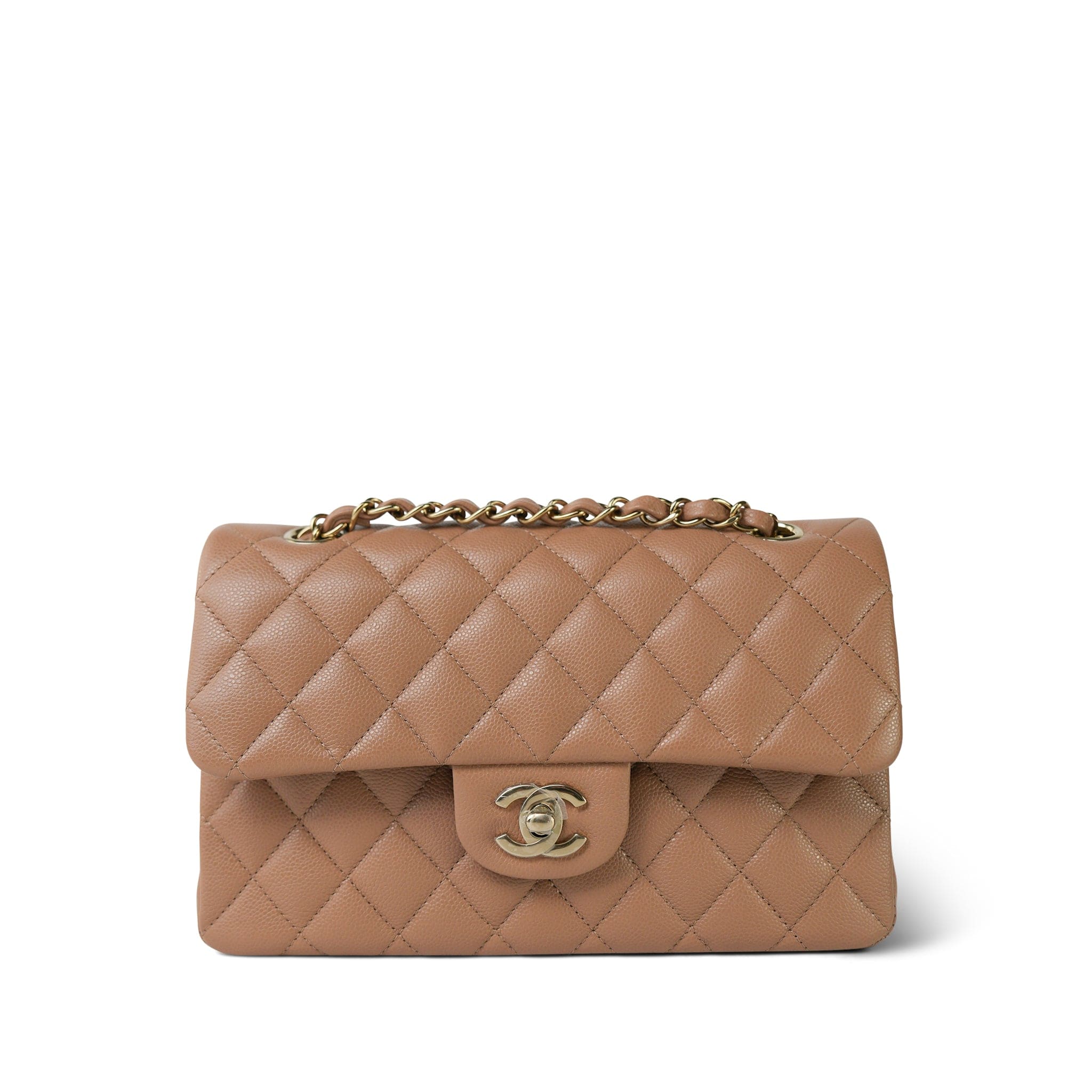 23B Dark Beige Caviar Quilted Classic Flap Small Light Gold