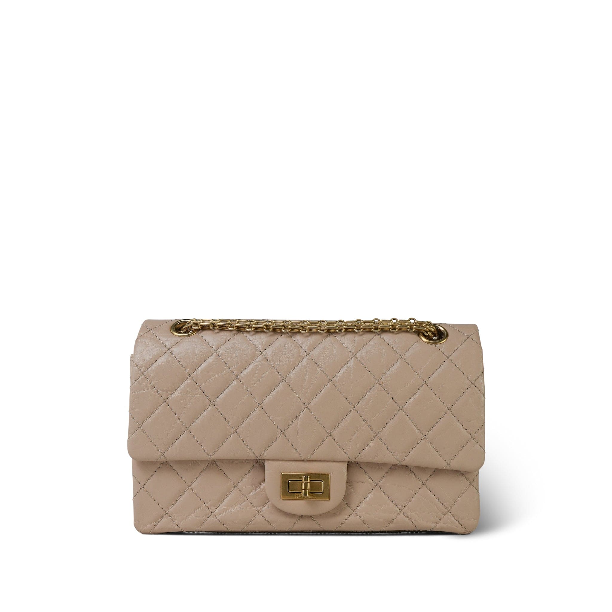 18A Beige Crumpled Calfskin Quilted Reissue 2.55 225 Aged Gold 