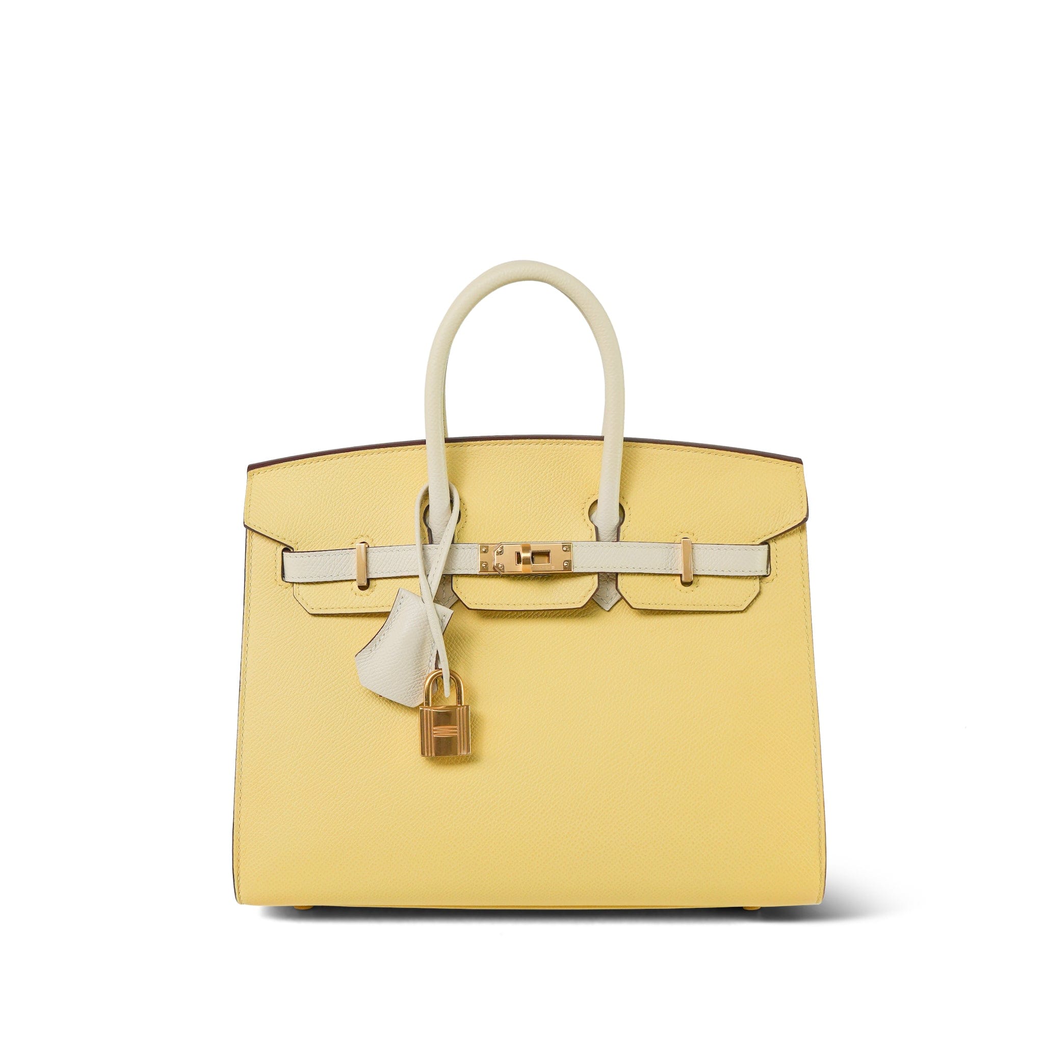Birkin 25 Bi-Color Horseshoe (HSS) Jaune Poussin/Craie Epsom