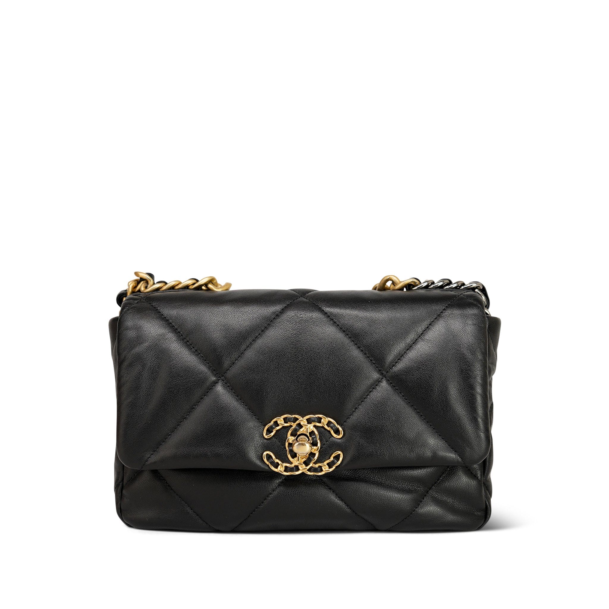 Black Goatskin Quilted 19 Flap Small Mixed Hardware – REDELUXE