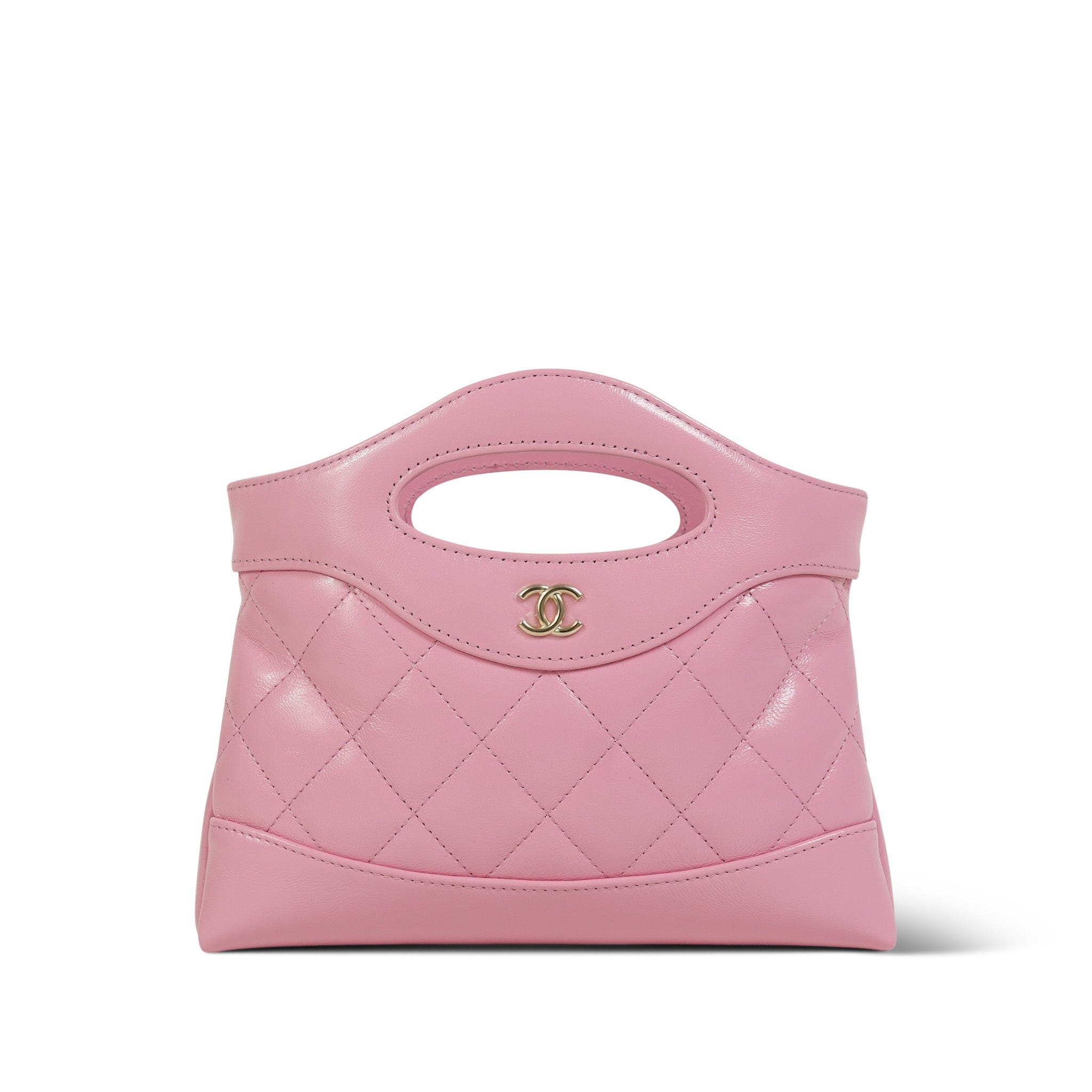 25P Pink Shiny Calfskin Quilted 31 Nano Shopping Bag Light Gold