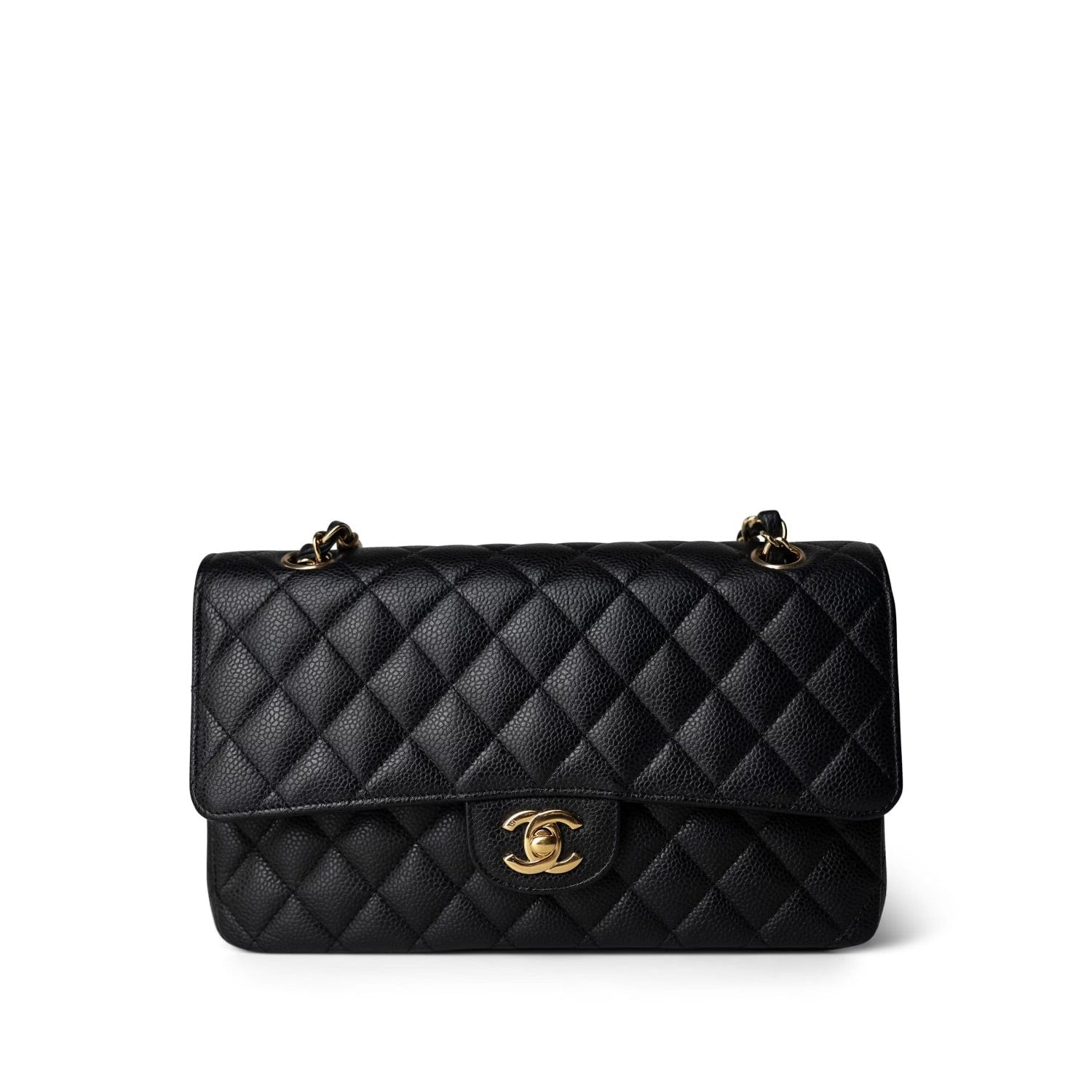 23P Flap Bag 15cm White Caviar Gold Hardware
