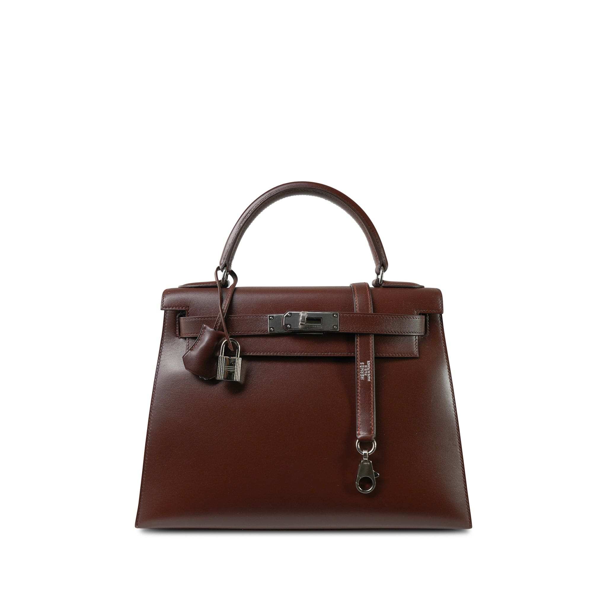 Kelly 28 Brown Box Calfskin Palladium Plated [C] Stamp – REDELUXE