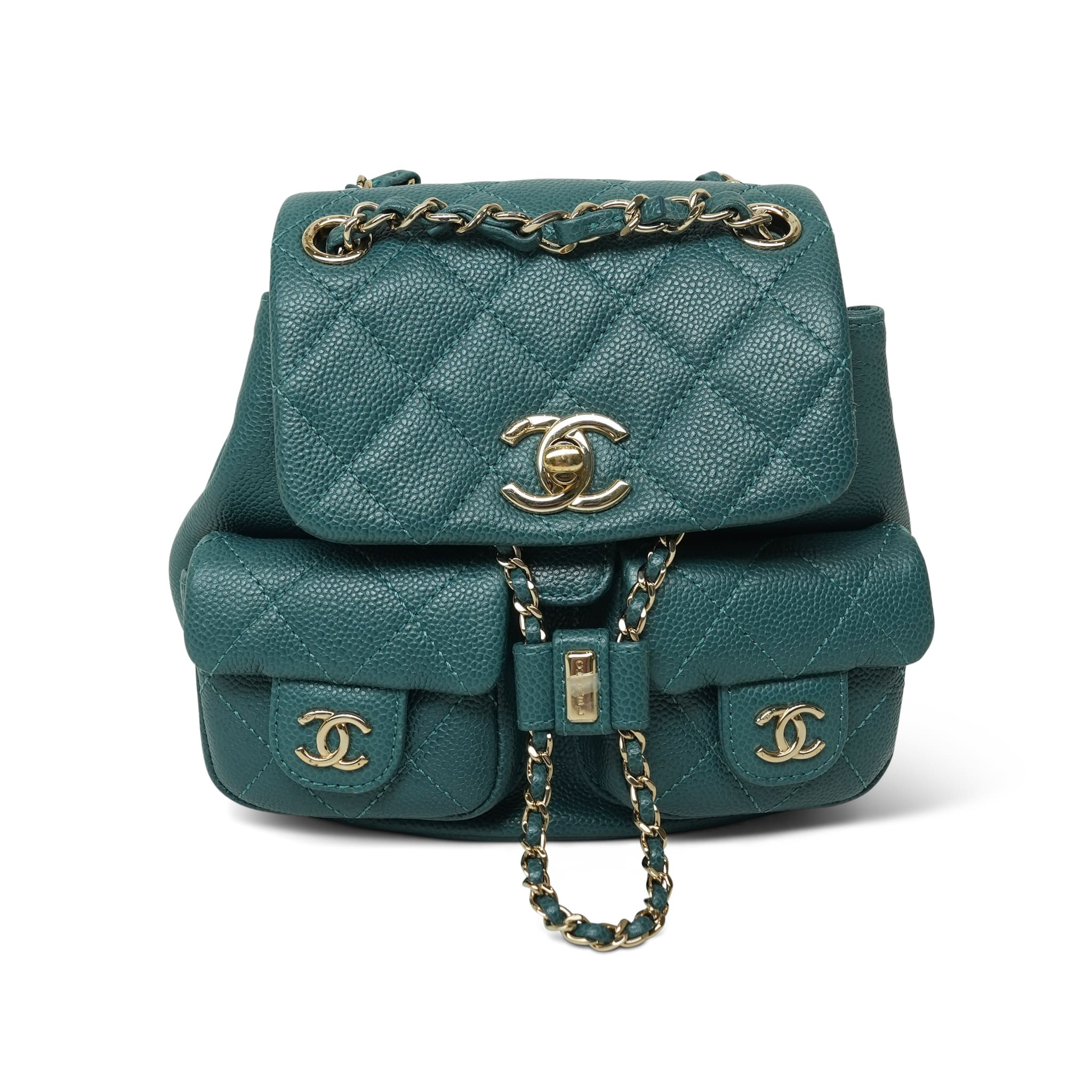 dark green mini backpack Dark Green Caviar Quilted Mini Duma Backpack Light Gold Hardware – REDELUXE