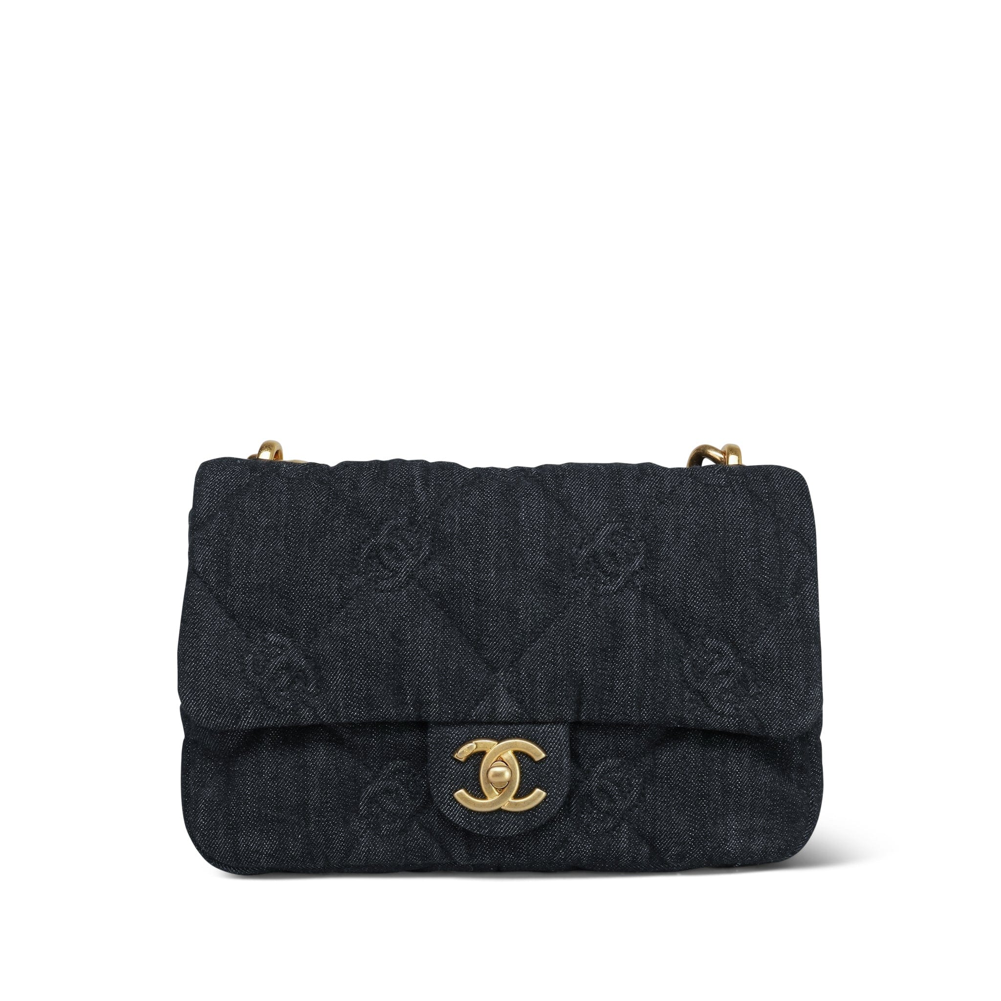 S*e様 CHANEL 黒 バッグ 22S Black Denim CC Quilted Funky Town Flap Aged Gold Hardware