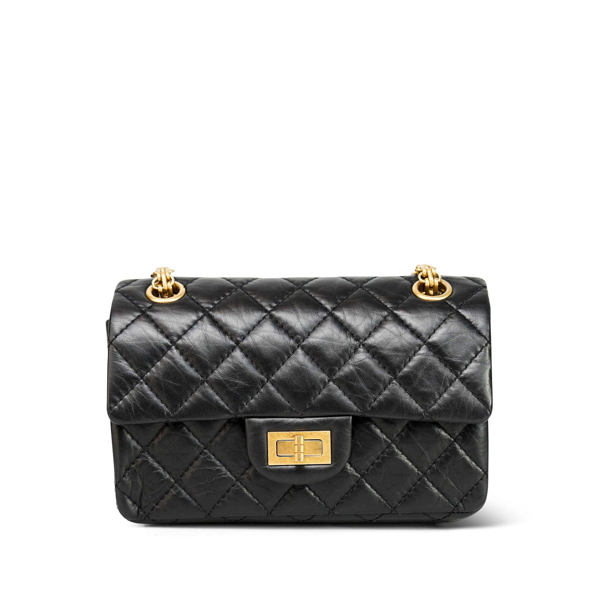 【CHANEL】2.55キャビアスキンバッグ Black Aged Calfskin Quilted Mini Reissue 2.55 Flap Aged Gold