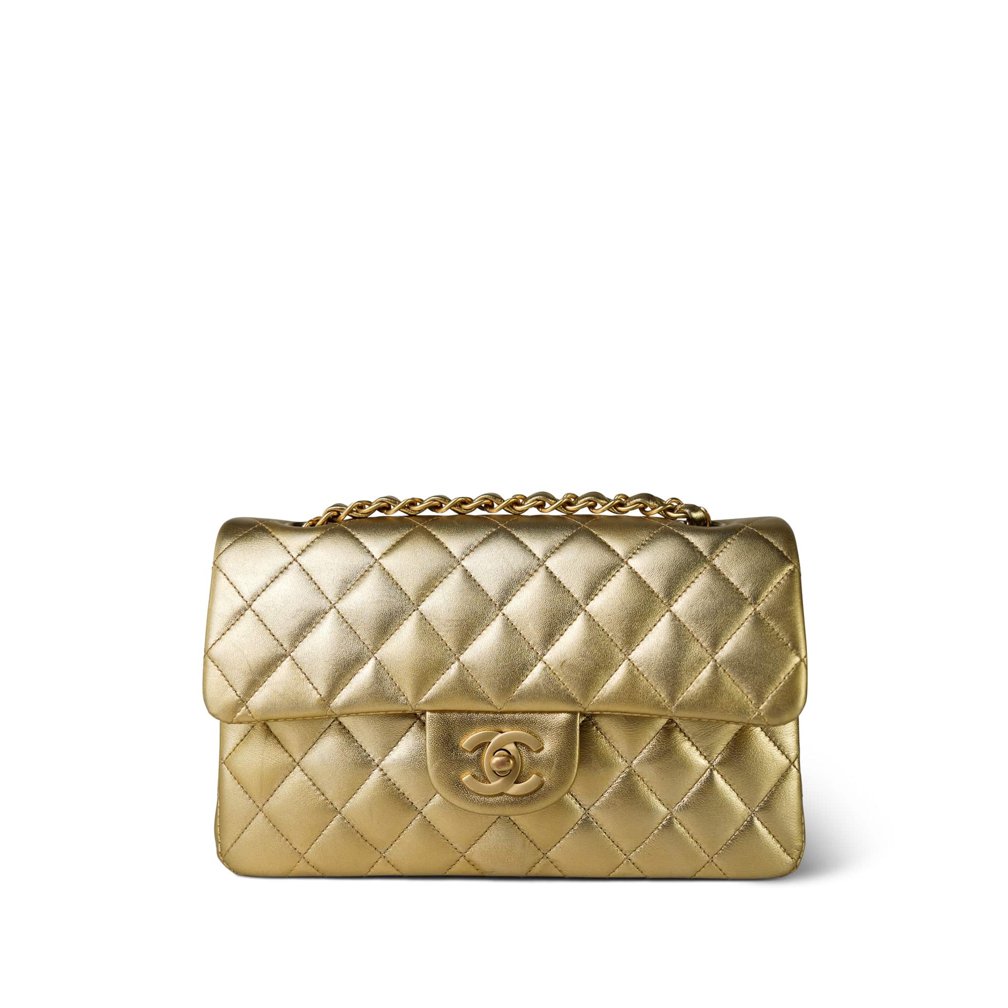 FLAP BAG 23CM BLACK LAMBSKIN GOLD HARDWARE