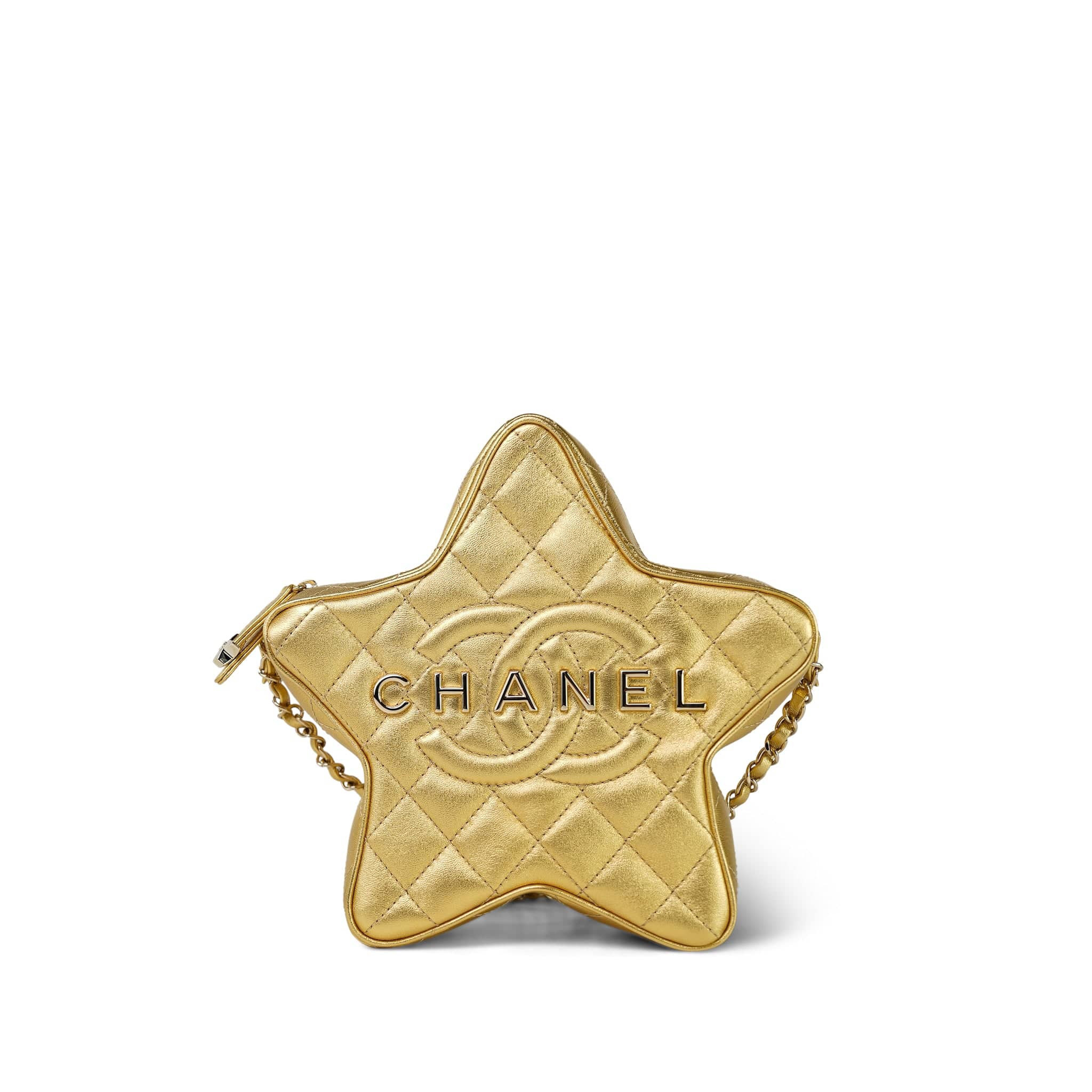 Gold Metallic Lambskin Quilted CC Walk of Fame Star Bag LGHW