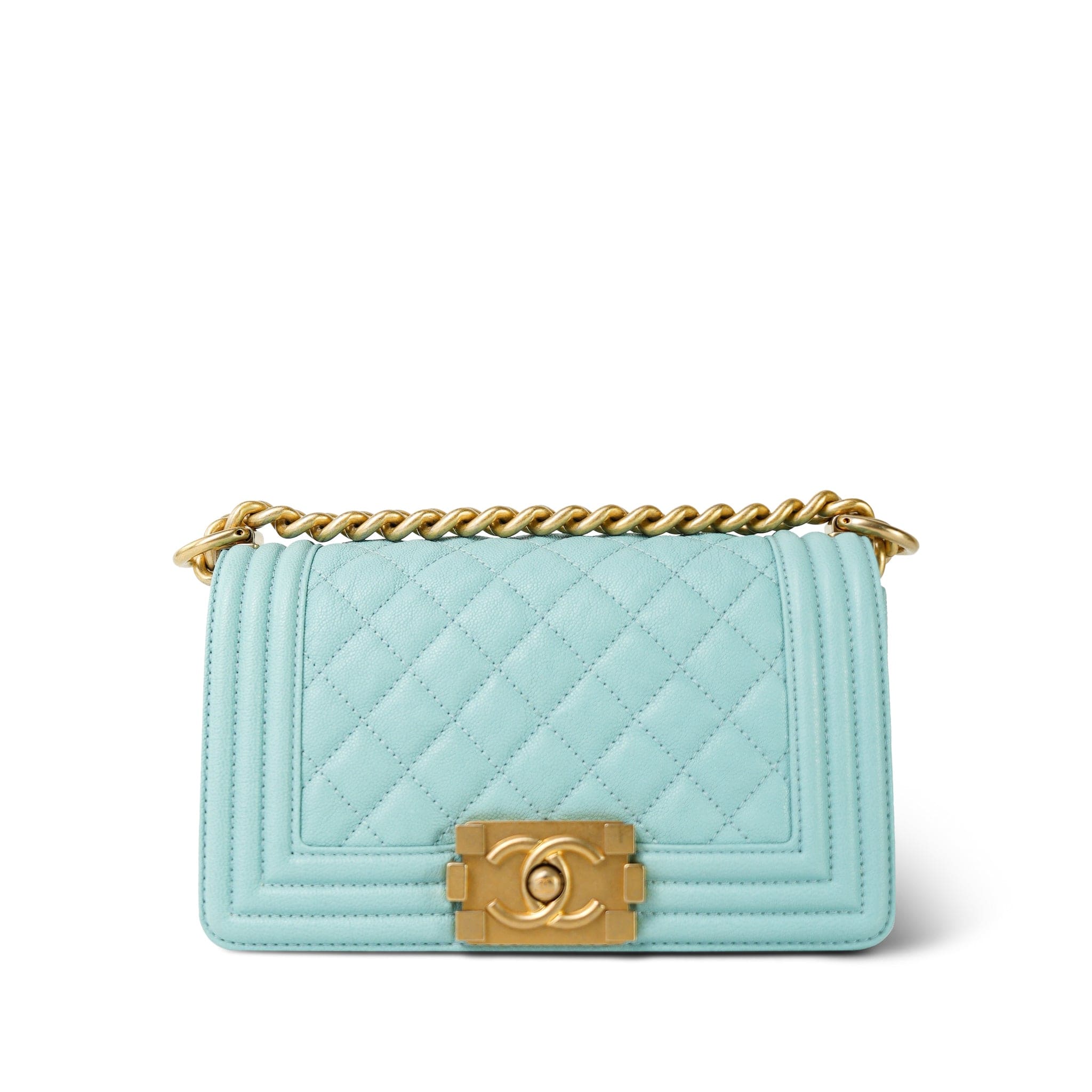 Tiffany Blue Caviar Quilted Boy Bag Small Aged Gold Hardware 