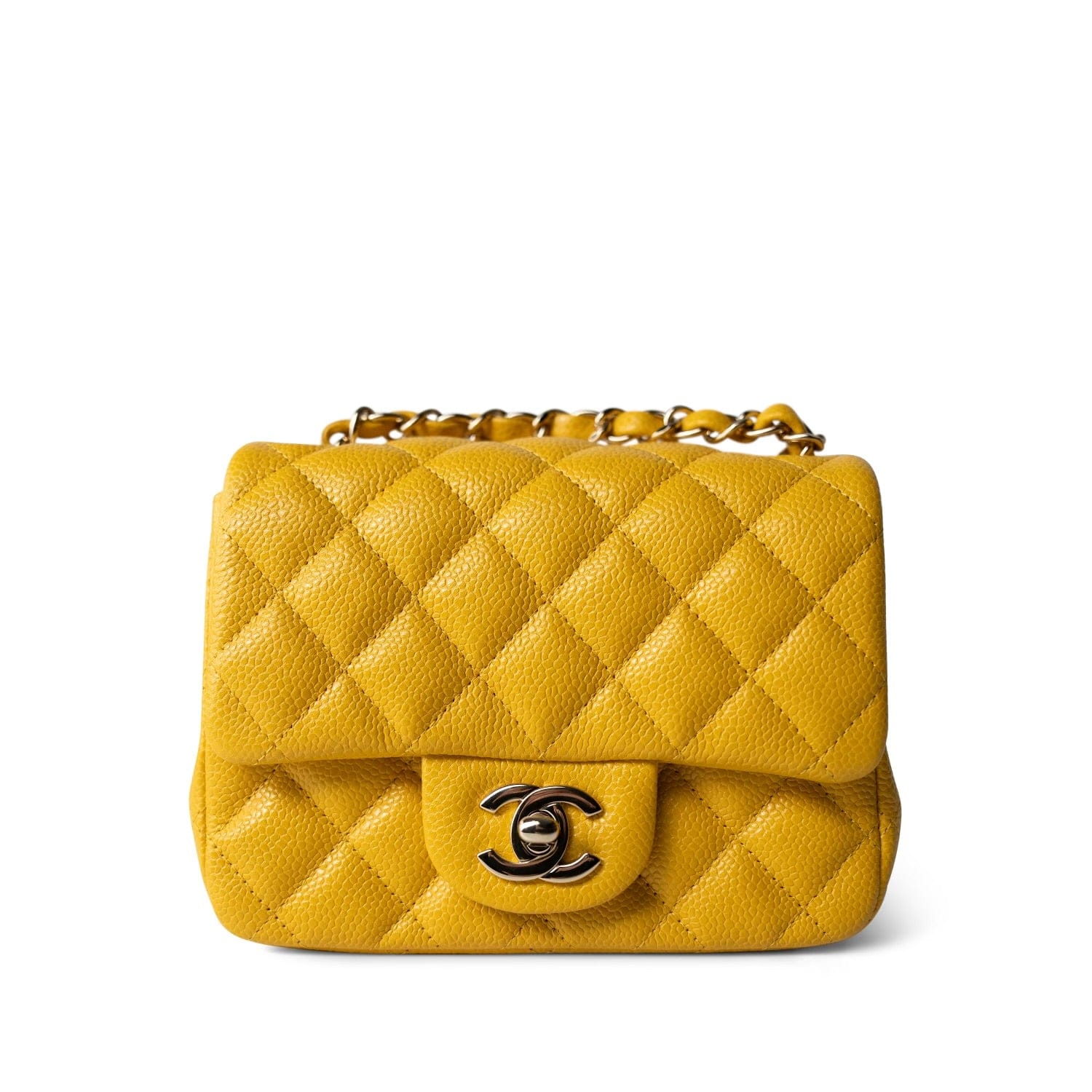 18S Yellow Caviar Quilted Mini Square Flap LGHW – REDELUXE