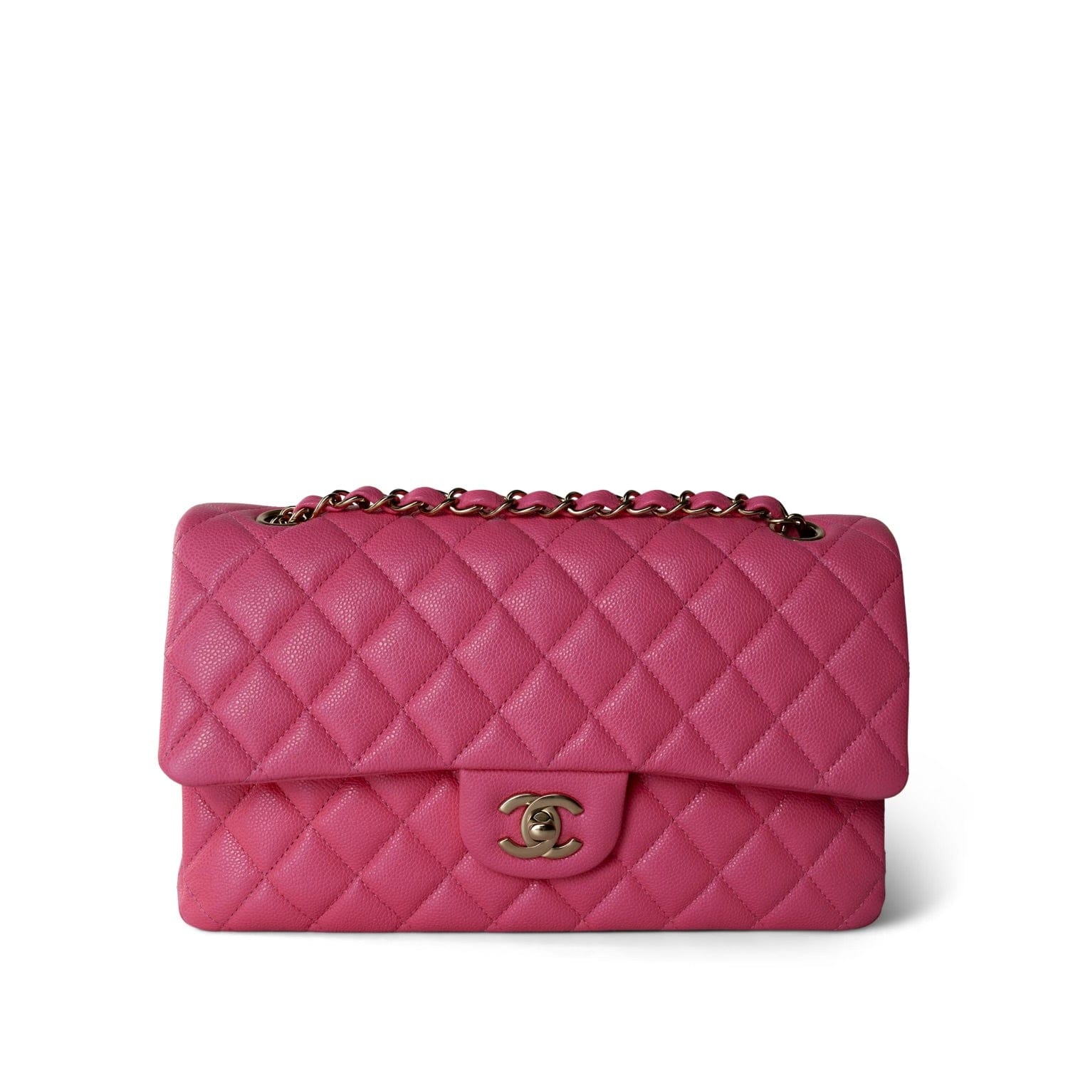 23S Pink Caviar Quilted Classic Flap Medium Light Gold Hardware