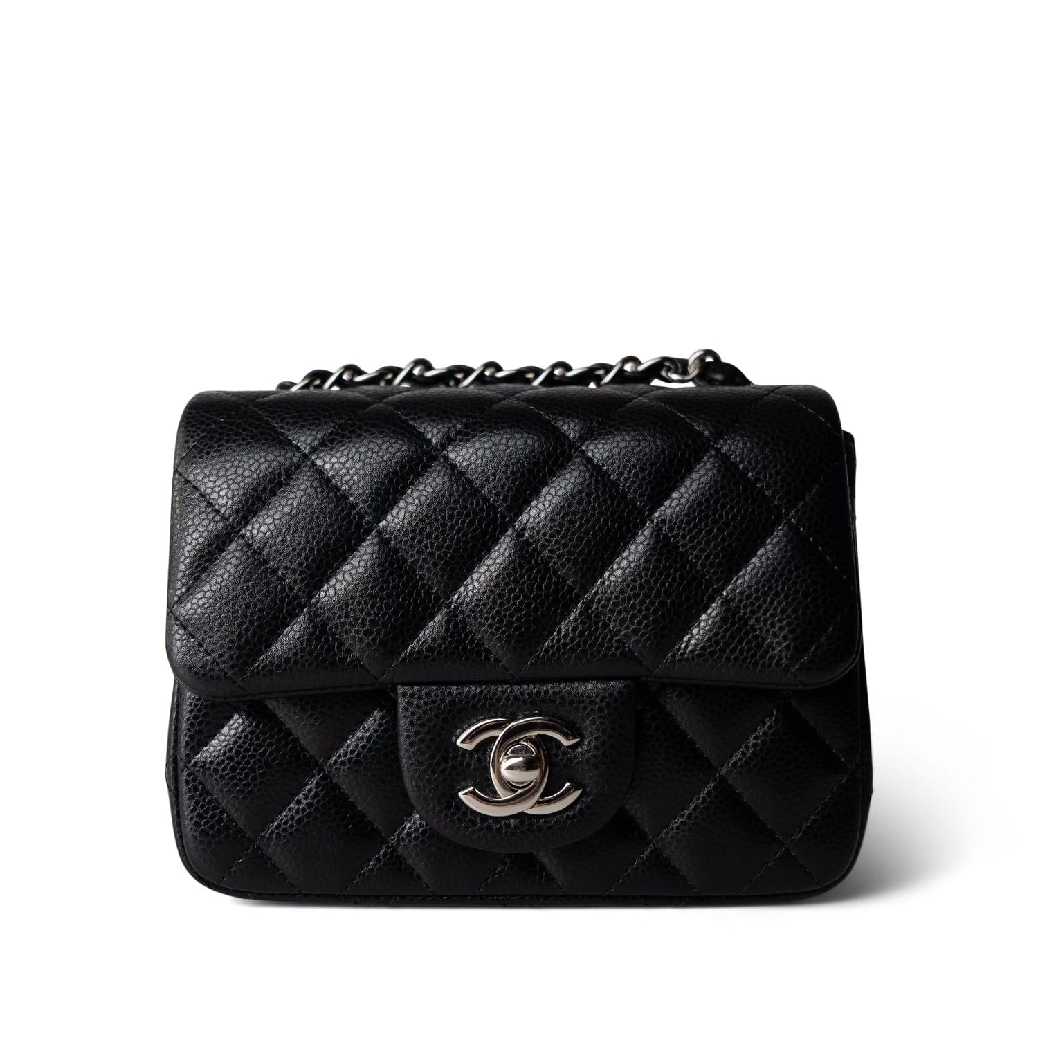 Black Caviar Quilted Mini Square Flap SHW – REDELUXE