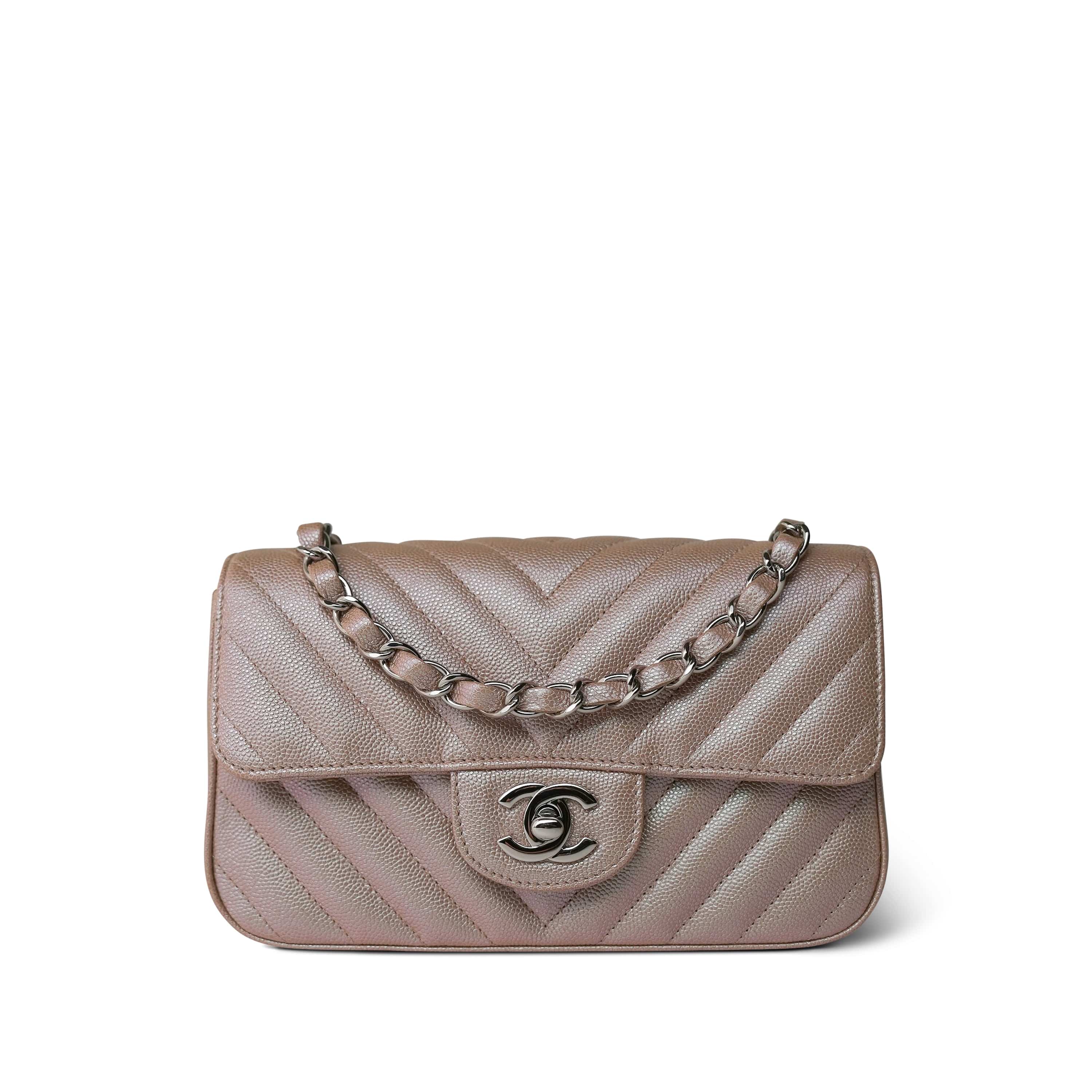 17B Rose Gold Iridescent Caviar Chevron Mini Rectangular Flap