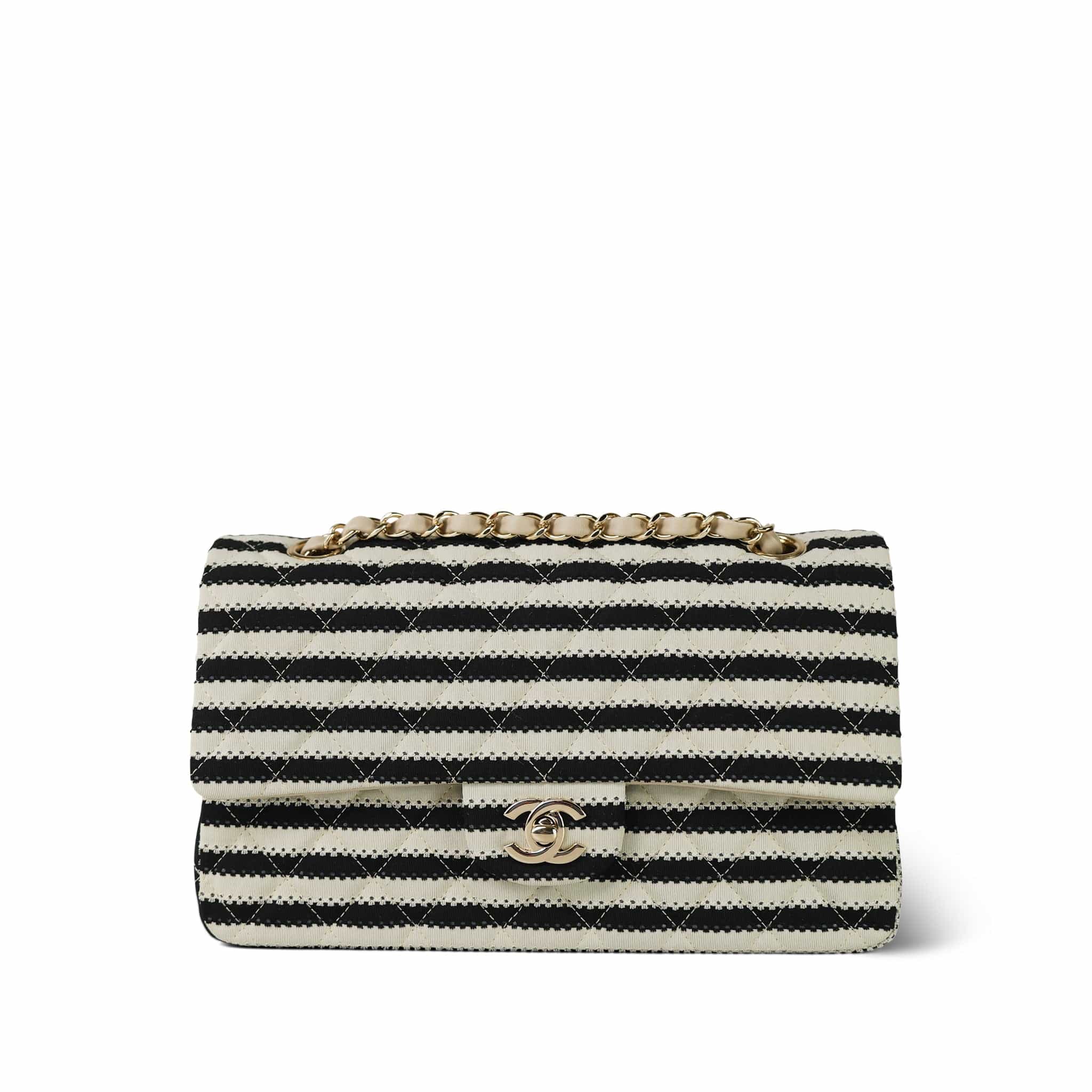 Ivory/Black Striped Coco Sailor Pearl Classic Flap GHW – REDELUXE