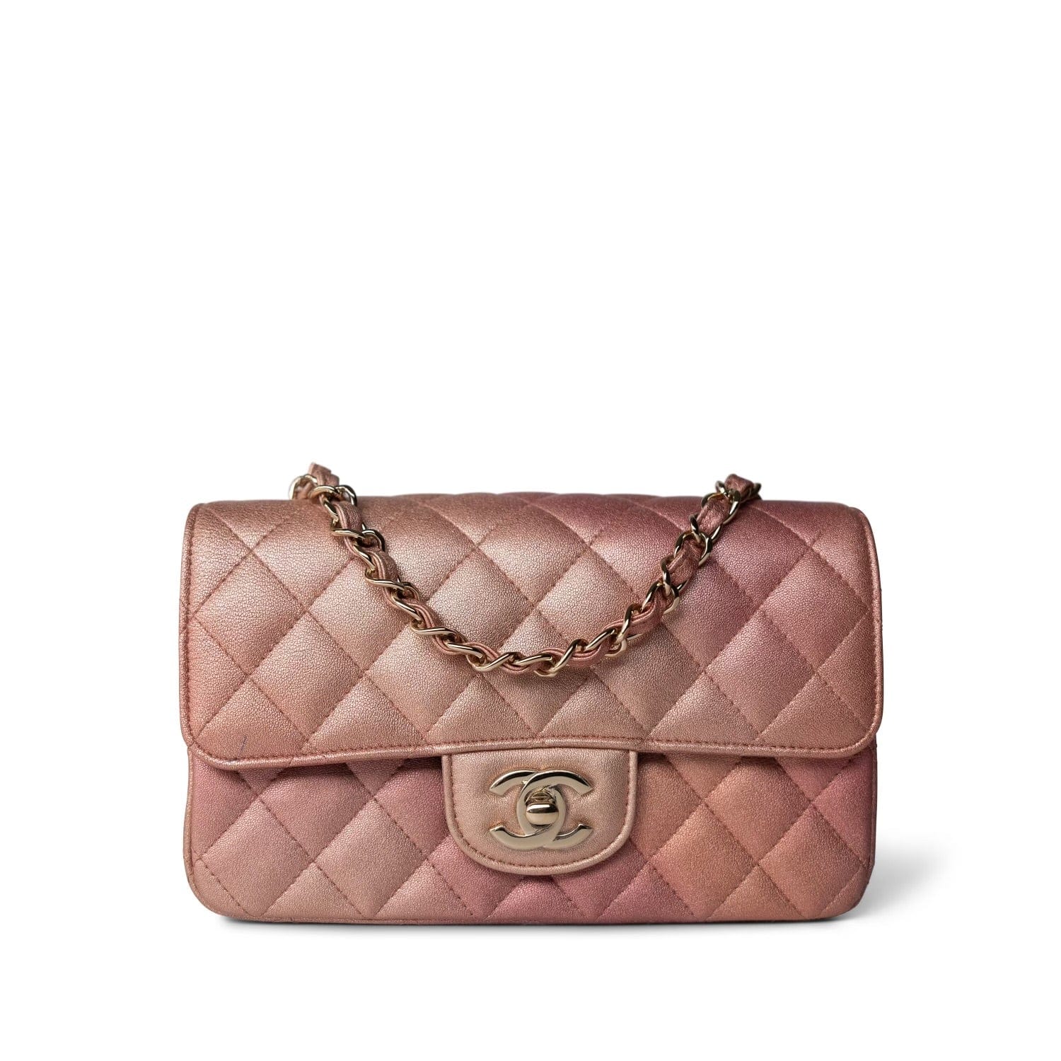 21S Metallic Rose Gold Grained Lambskin Quilted Mini Rectangular