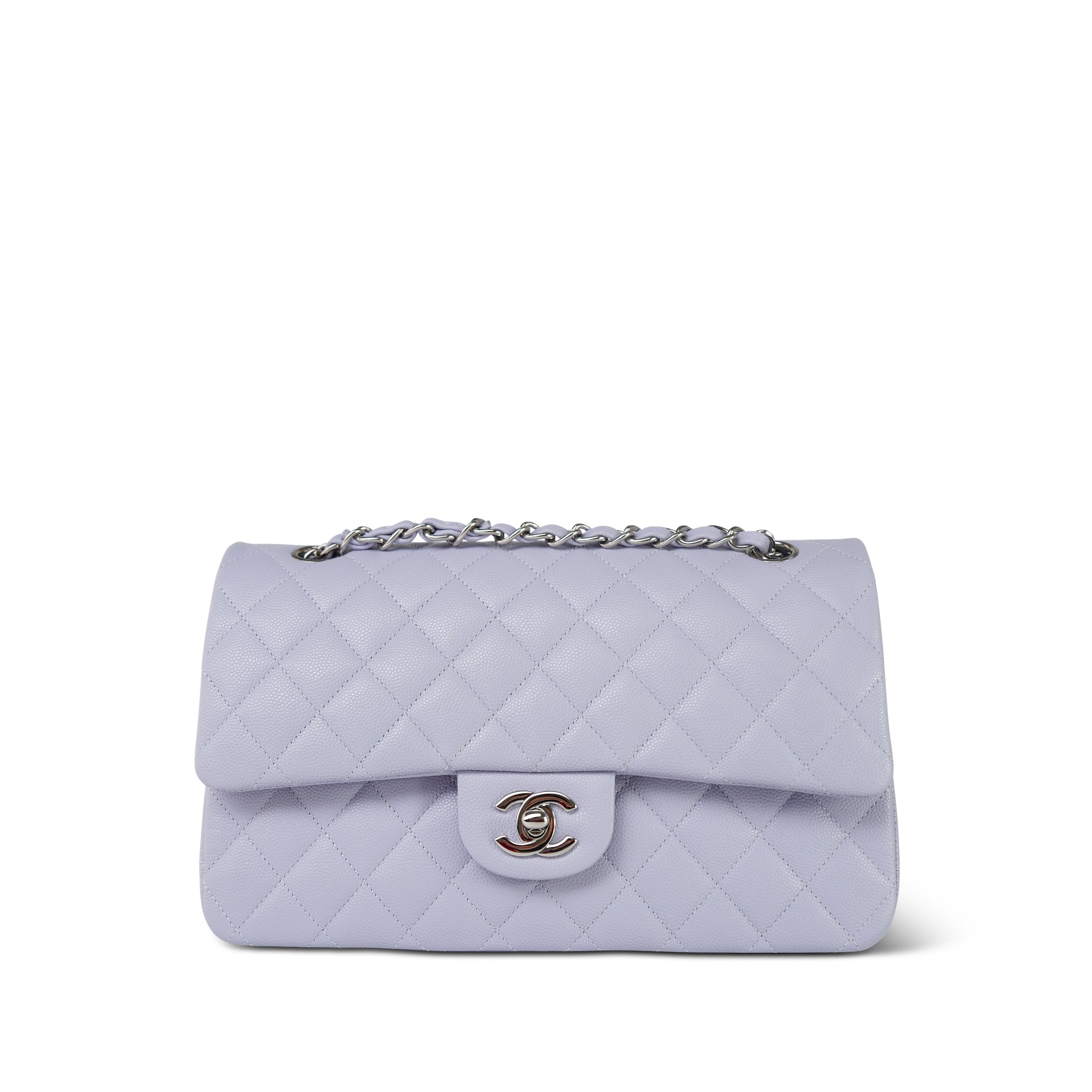 21K Light Purple/ Lilac Caviar Quilted Classic Flap Medium Silver