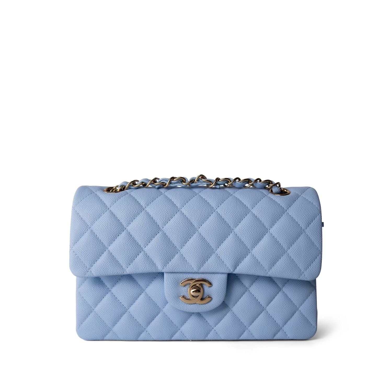 23P Light Blue Caviar Quilted Classic Flap Small Light Gold