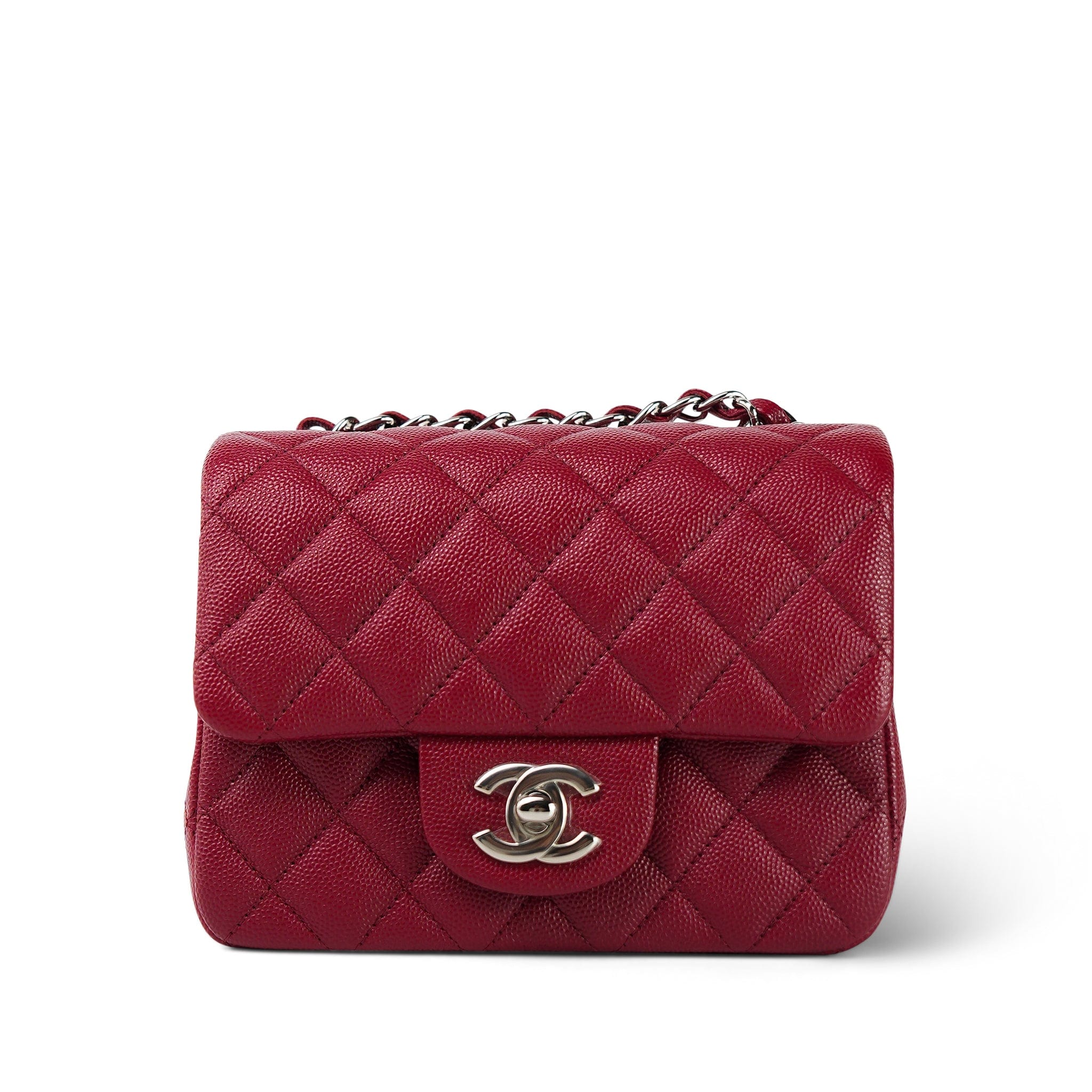 17B Red Caviar Quilted Mini Square Flap Silver Hardware – REDELUXE