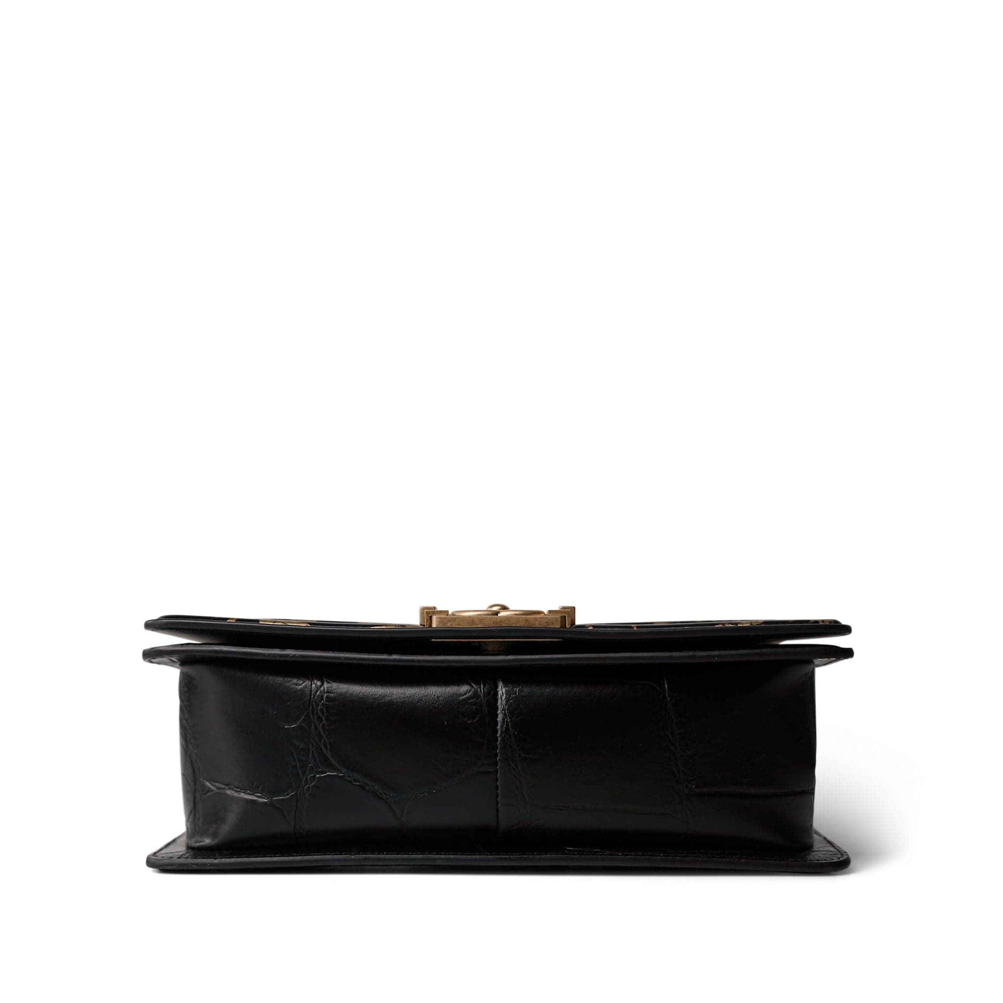 CHANEL 19A Old Medium Le Boy Black and Gold Crocodile Embossed Graffiti - Redeluxe