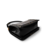 CHANEL 19A Old Medium Le Boy Black and Gold Crocodile Embossed Graffiti - Redeluxe