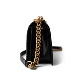 CHANEL 19A Old Medium Le Boy Black and Gold Crocodile Embossed Graffiti - Redeluxe