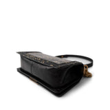 CHANEL 19A Old Medium Le Boy Black and Gold Crocodile Embossed Graffiti - Redeluxe