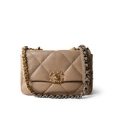 CHANEL 21S Dark Beige Lambskin Quilted 19 Flap Small Mixed Hardware - Redeluxe