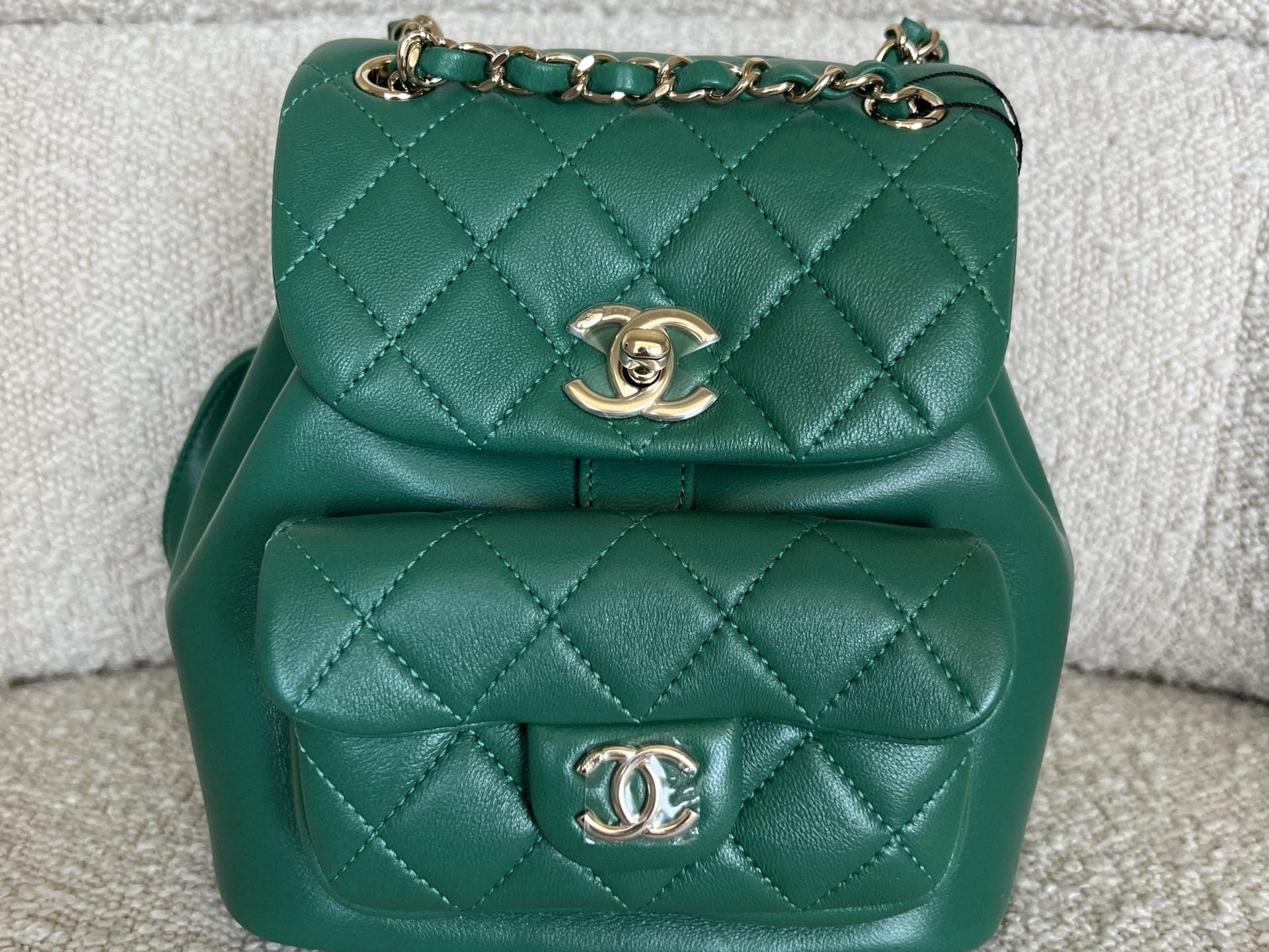 CHANEL Backpack 22A Green Leather Duma Backpack Small LGHW - Redeluxe