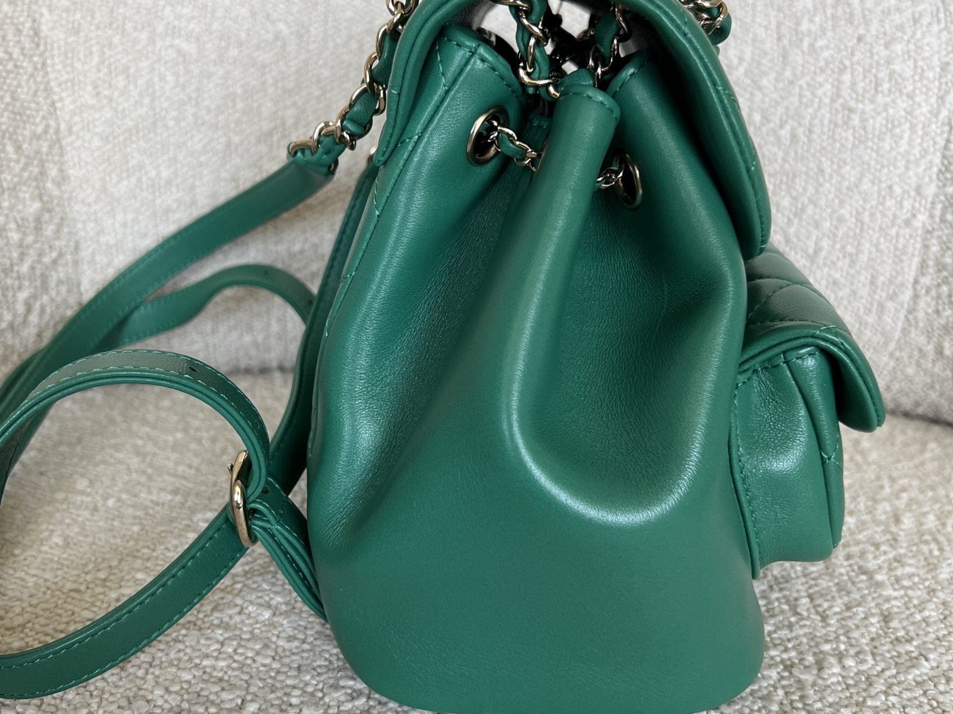 CHANEL Backpack 22A Green Leather Duma Backpack Small LGHW - Redeluxe