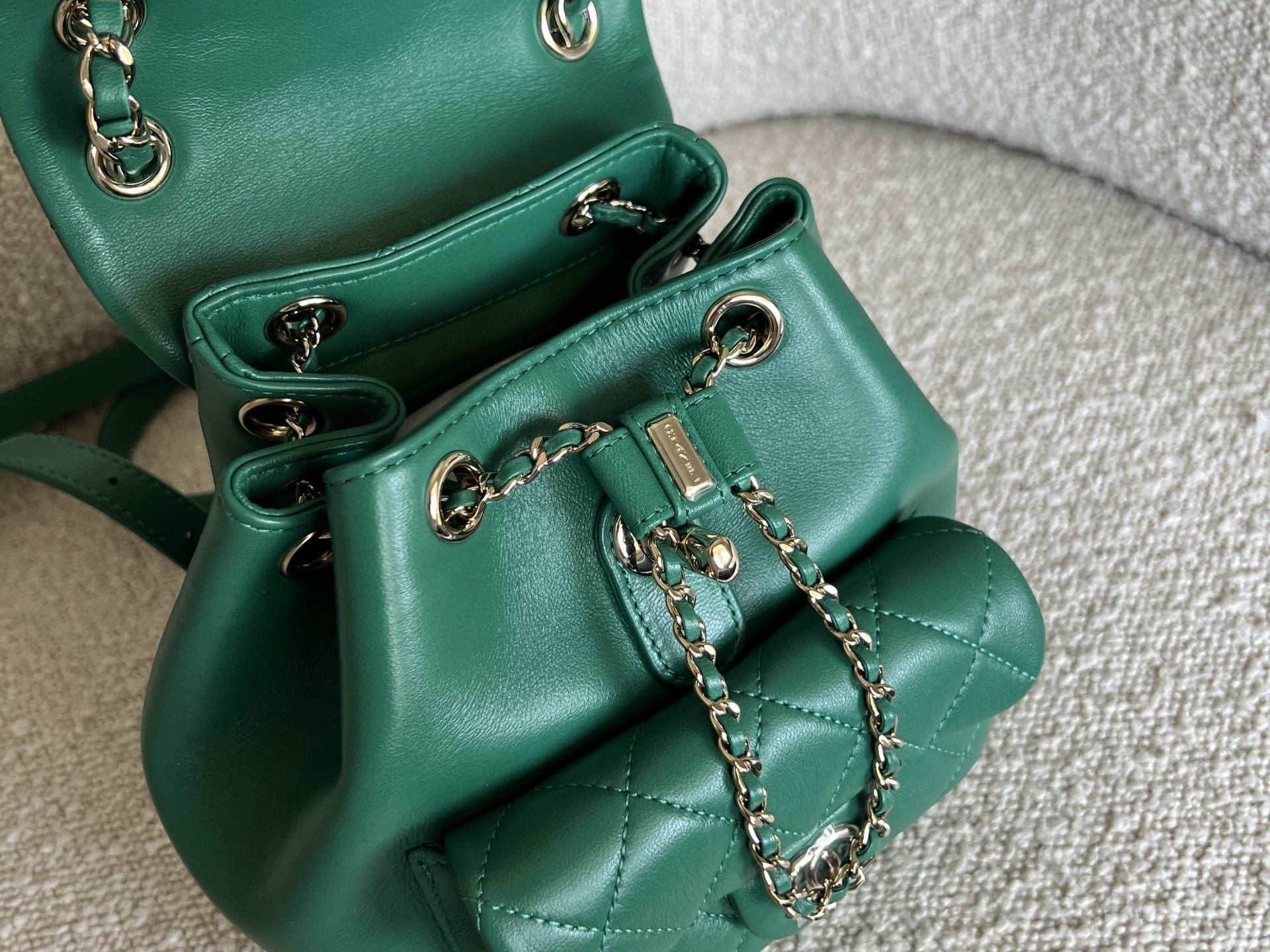 CHANEL Backpack 22A Green Leather Duma Backpack Small LGHW - Redeluxe