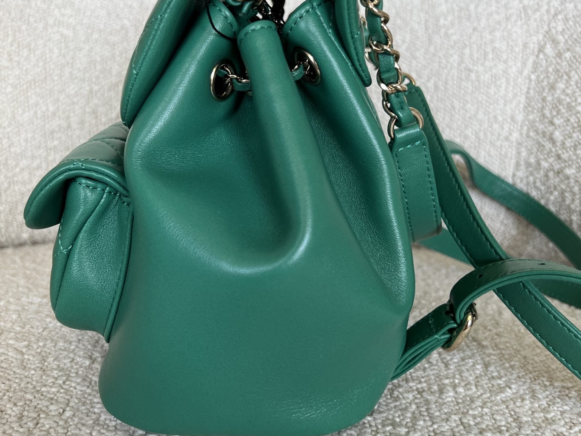 CHANEL Backpack 22A Green Leather Duma Backpack Small LGHW - Redeluxe