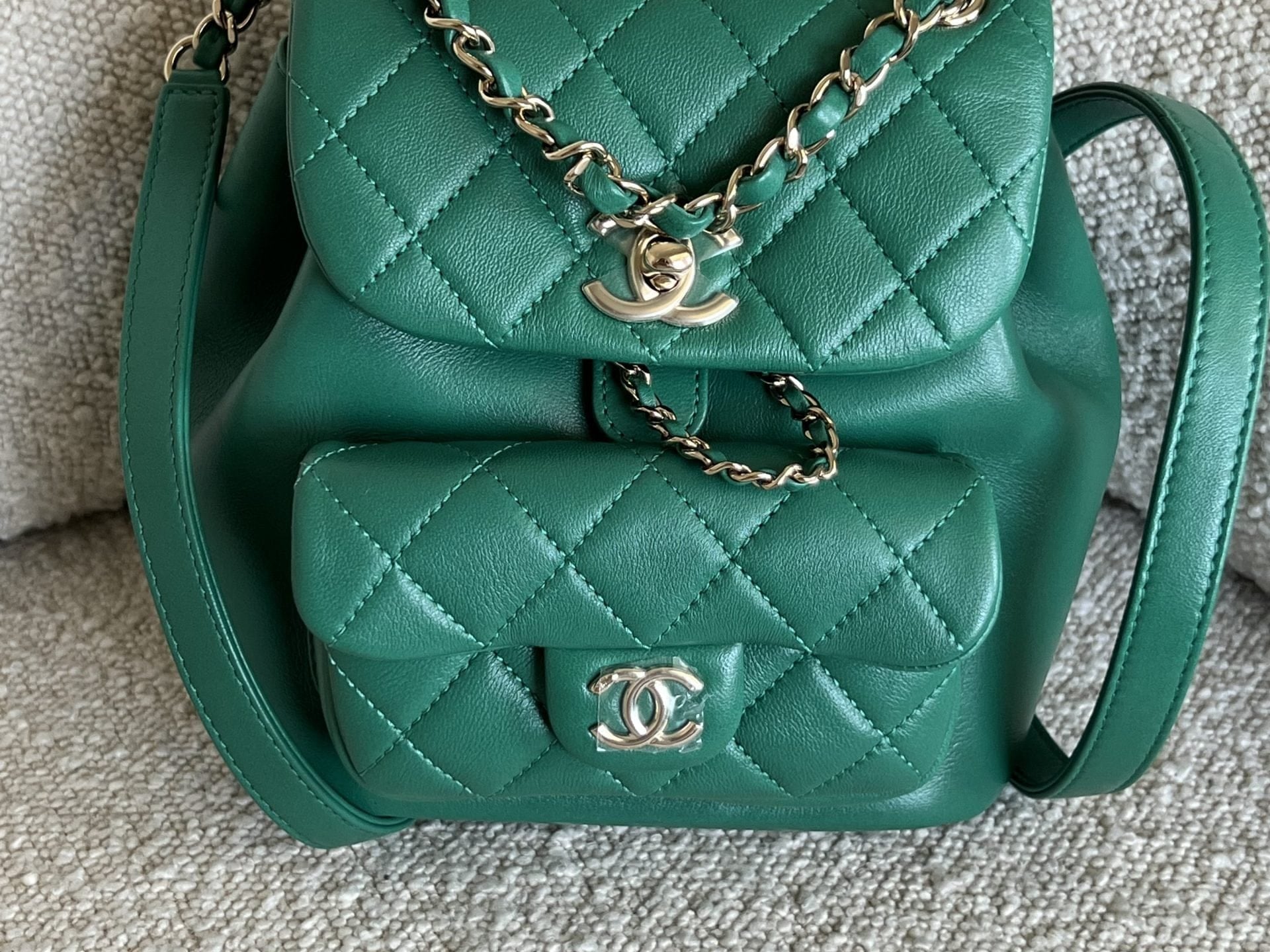 CHANEL Backpack 22A Green Leather Duma Backpack Small LGHW - Redeluxe