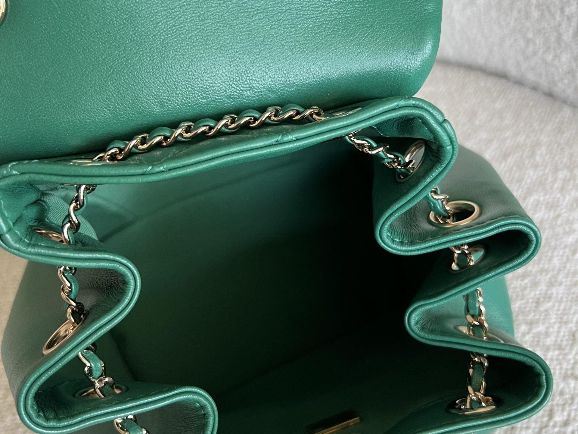 CHANEL Backpack 22A Green Leather Duma Backpack Small LGHW - Redeluxe