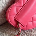 CHANEL Belt Bag 22S CC In Love Heart Zipped Pink Lambskin Quilted Belt Bag LGHW - Redeluxe