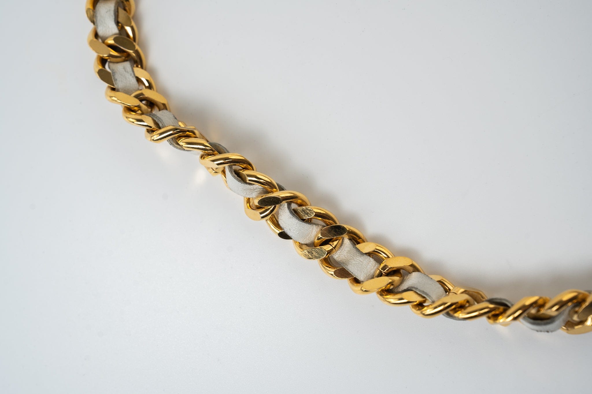 CHANEL Belt Gold Vintage White / Gold Coco Mark Chain Belt - Redeluxe