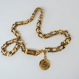 CHANEL Belt Gold Vintage White / Gold Coco Mark Chain Belt - Redeluxe