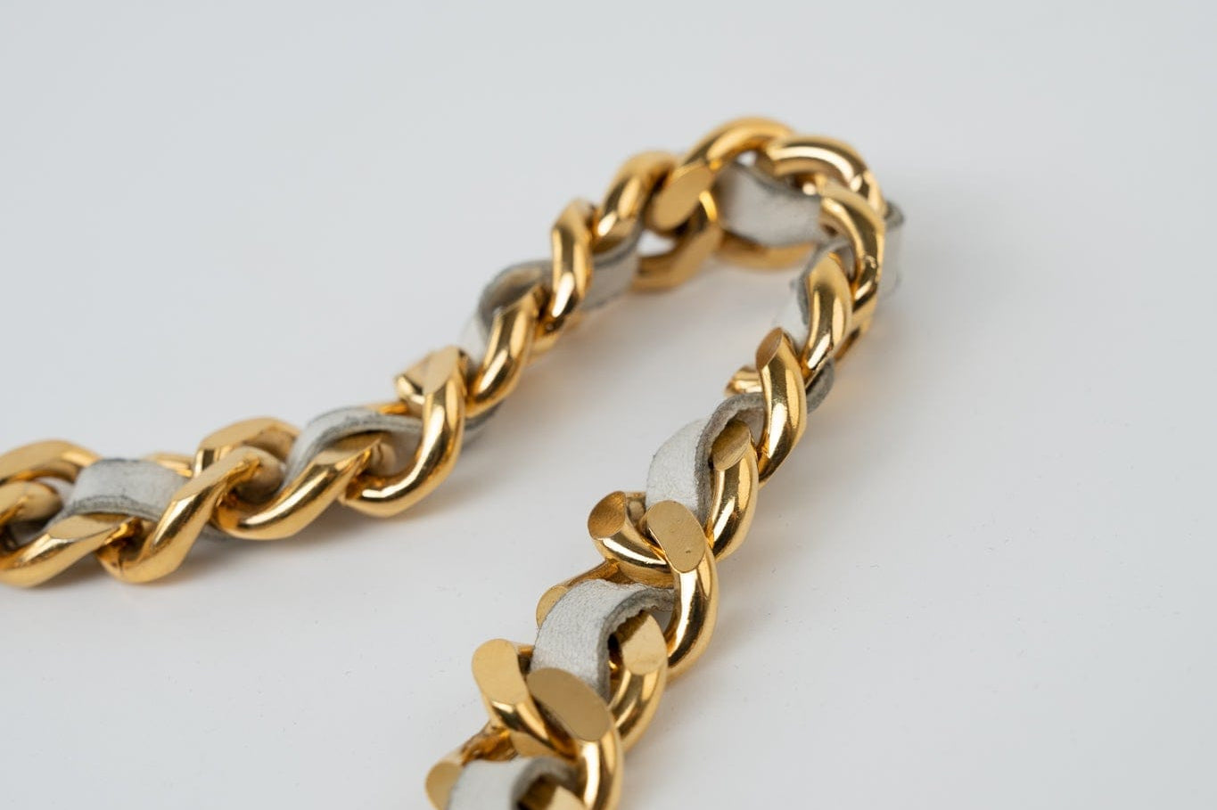 CHANEL Belt Gold Vintage White / Gold Coco Mark Chain Belt - Redeluxe
