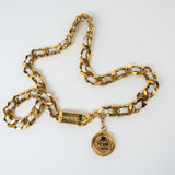 CHANEL Belt Gold Vintage White / Gold Coco Mark Chain Belt - Redeluxe