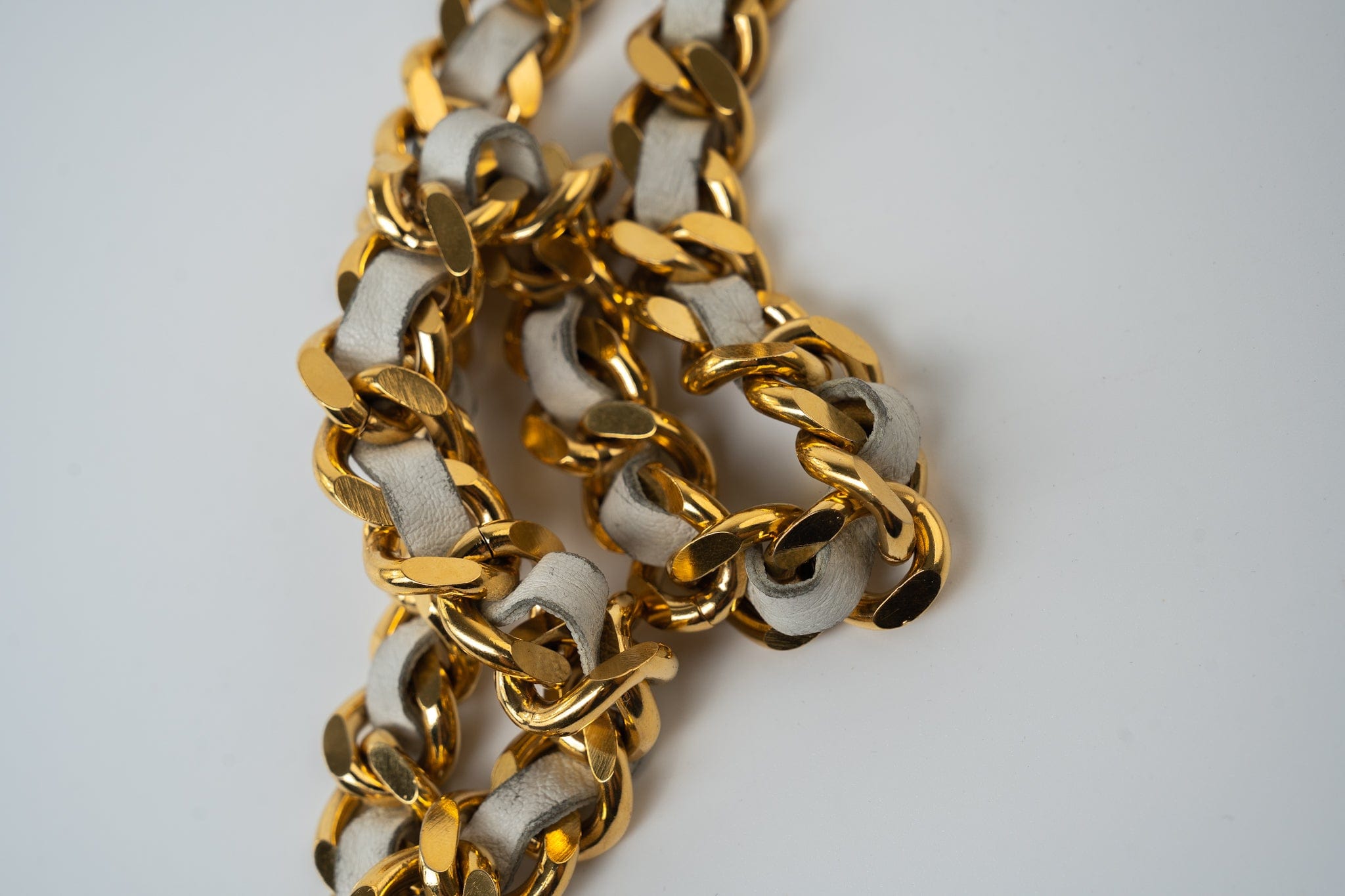 CHANEL Belt Gold Vintage White / Gold Coco Mark Chain Belt - Redeluxe
