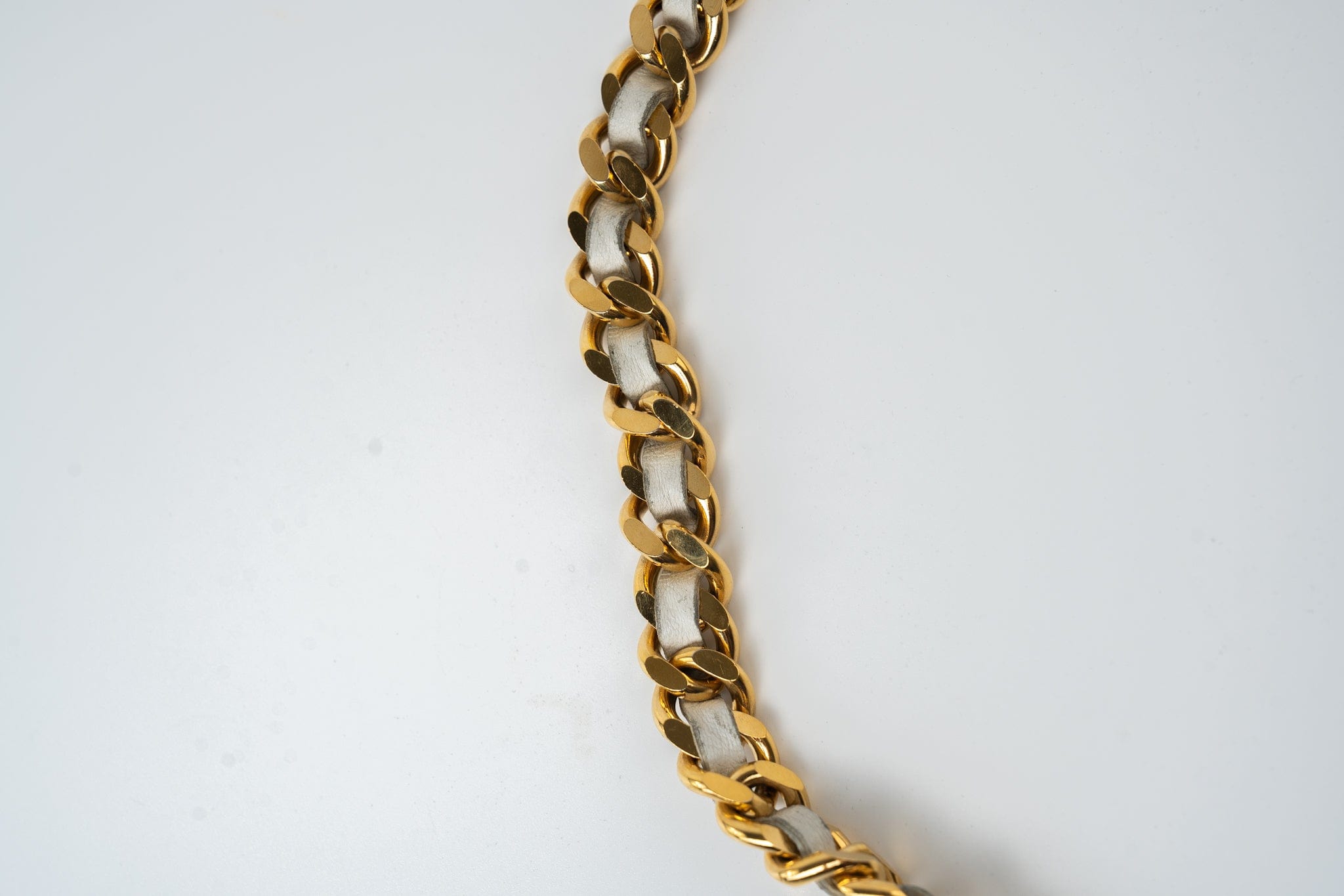 CHANEL Belt Gold Vintage White / Gold Coco Mark Chain Belt - Redeluxe