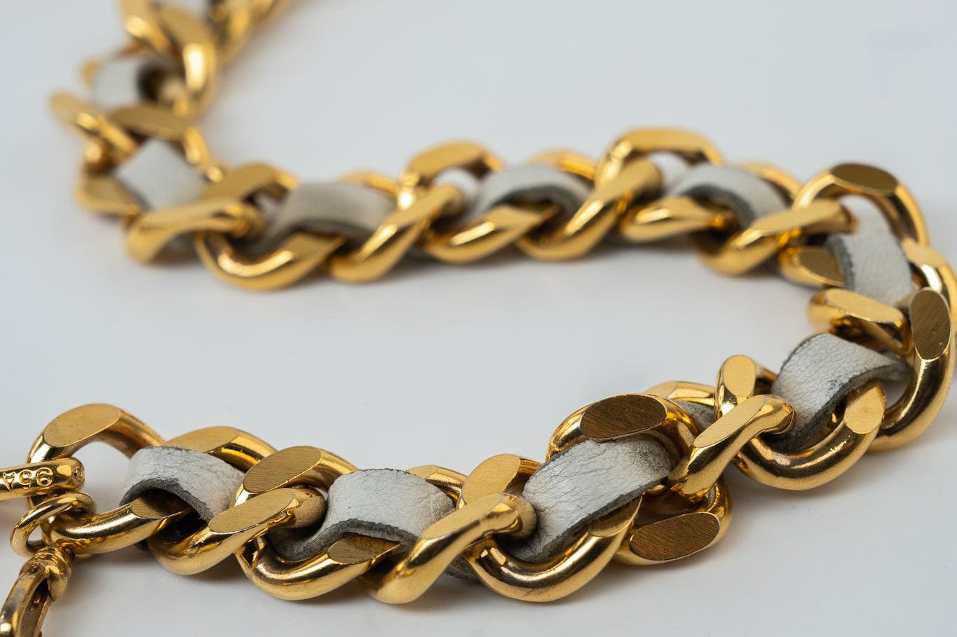 CHANEL Belt Gold Vintage White / Gold Coco Mark Chain Belt - Redeluxe