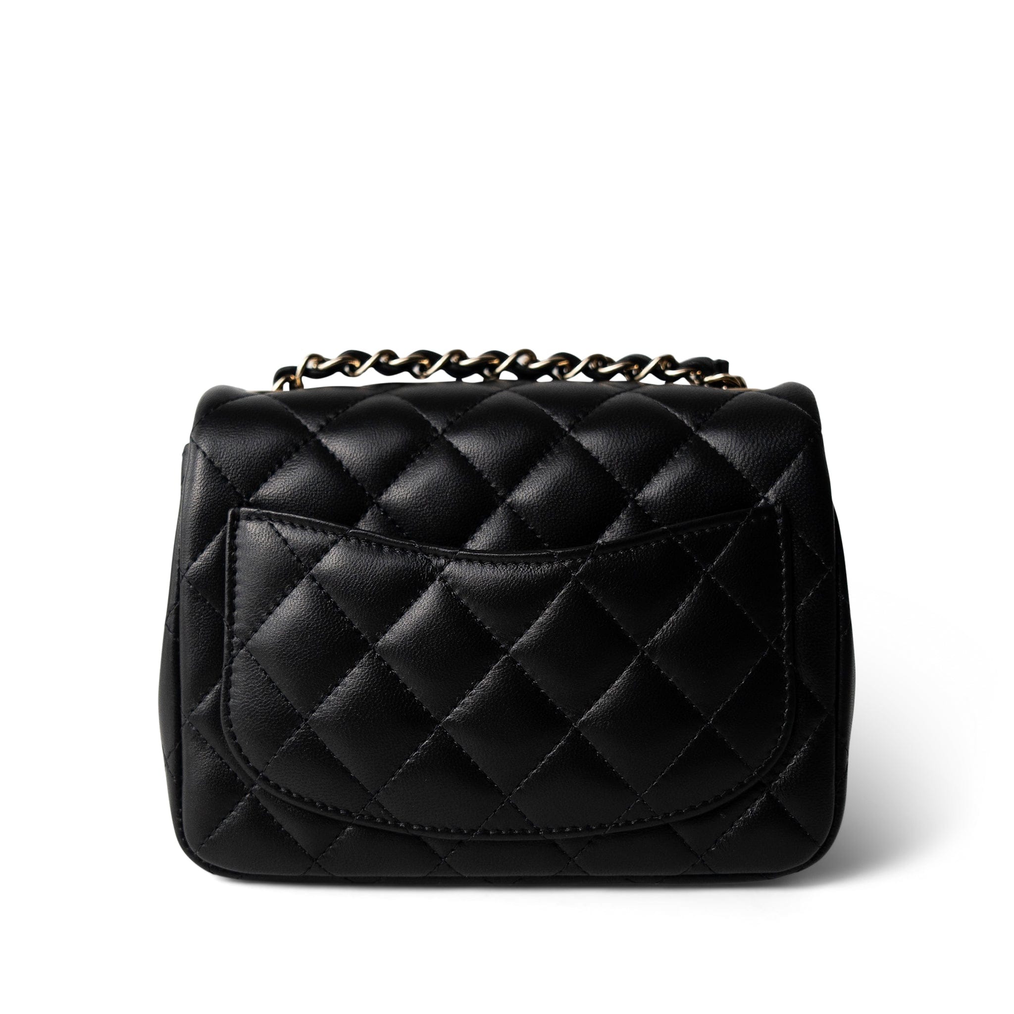 CHANEL Black 21P Black Lambskin Quilted Mini Square Flap Light Gold Hardware - Redeluxe