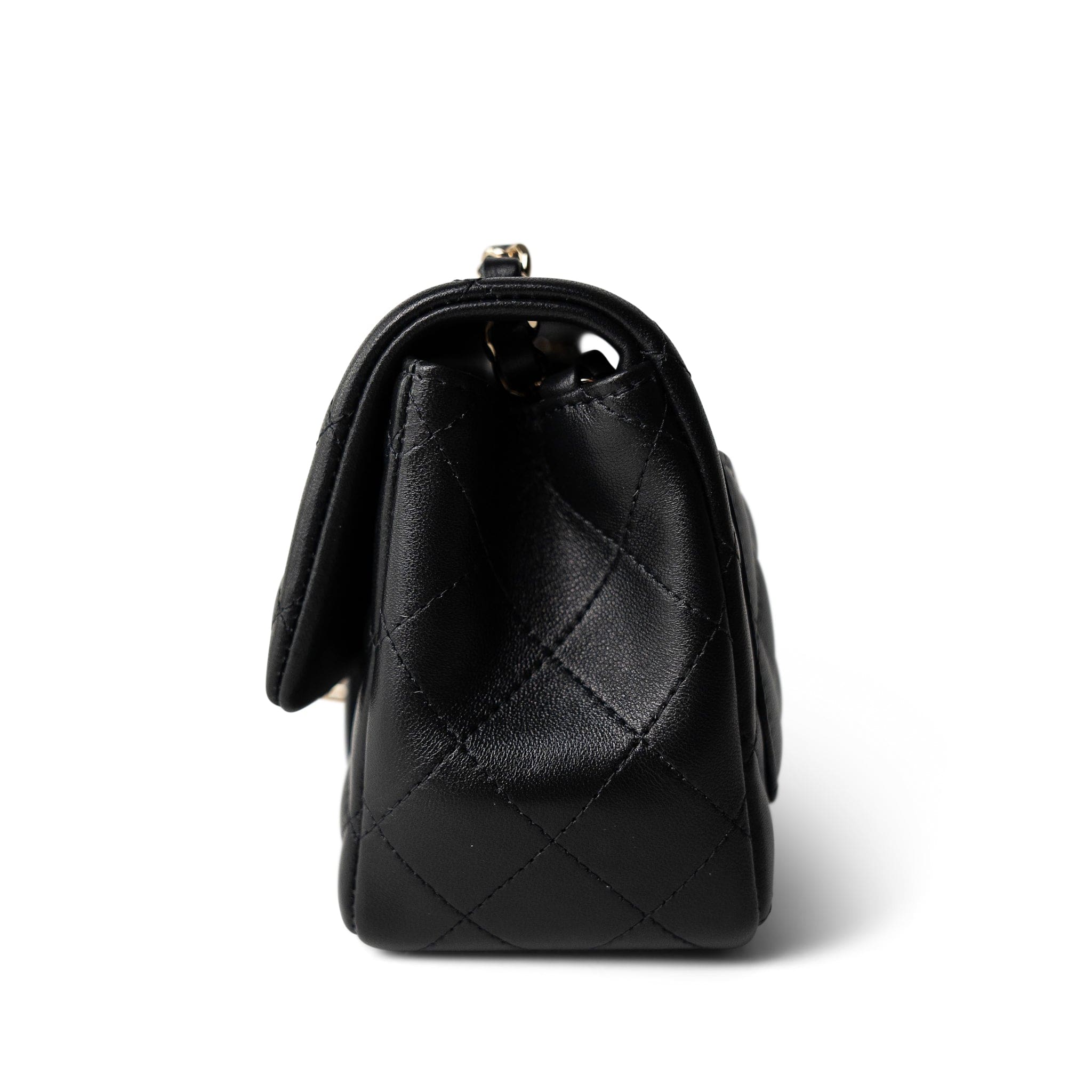 CHANEL Black 21P Black Lambskin Quilted Mini Square Flap Light Gold Hardware - Redeluxe