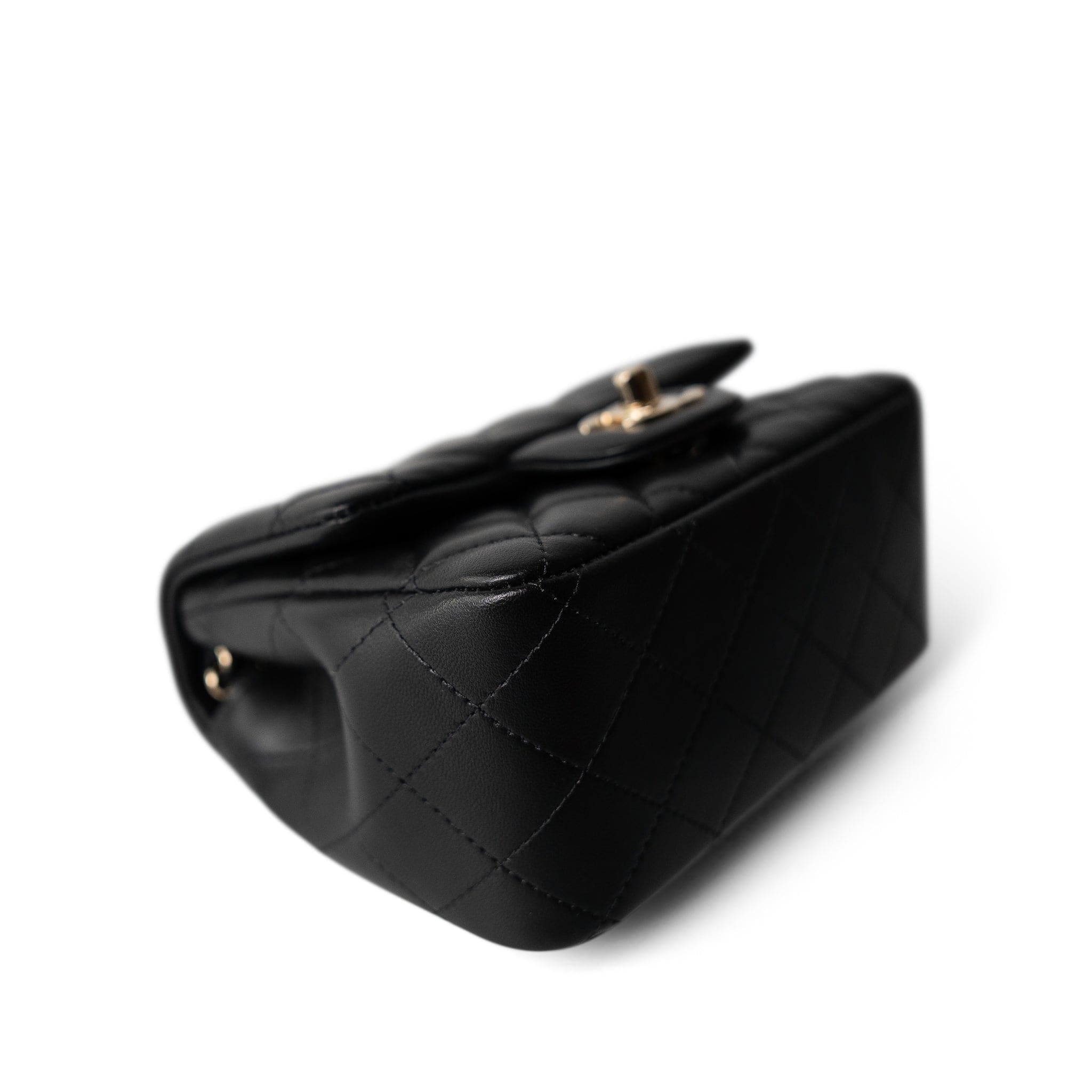CHANEL Black 21P Black Lambskin Quilted Mini Square Flap Light Gold Hardware - Redeluxe