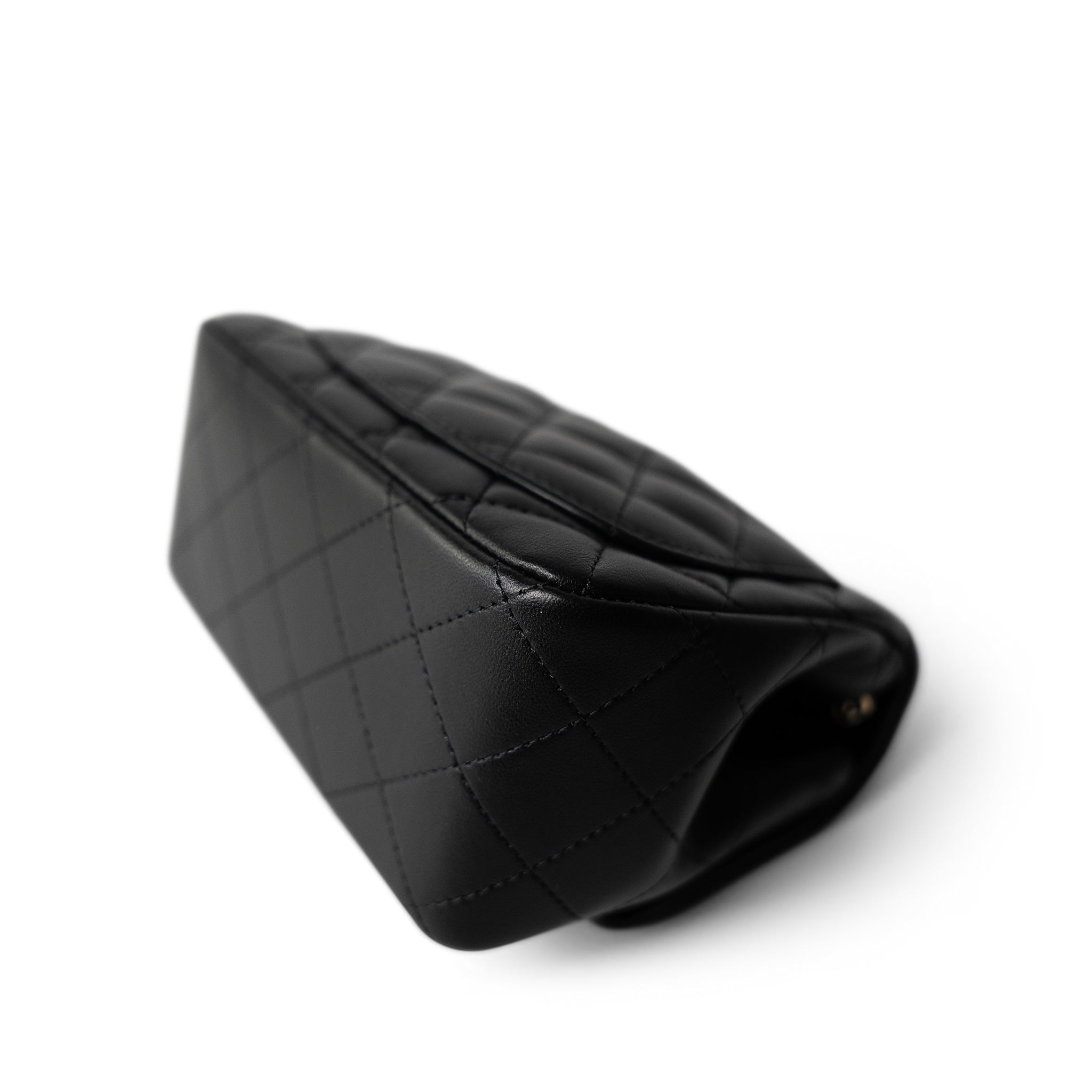 CHANEL Black 21P Black Lambskin Quilted Mini Square Flap Light Gold Hardware - Redeluxe