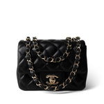 CHANEL Black 21P Black Lambskin Quilted Mini Square Flap Light Gold Hardware - Redeluxe