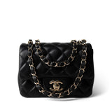 CHANEL Black 21P Black Lambskin Quilted Mini Square Flap Light Gold Hardware - Redeluxe
