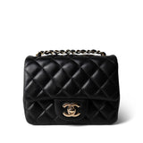 CHANEL Black 21P Black Lambskin Quilted Mini Square Flap Light Gold Hardware - Redeluxe