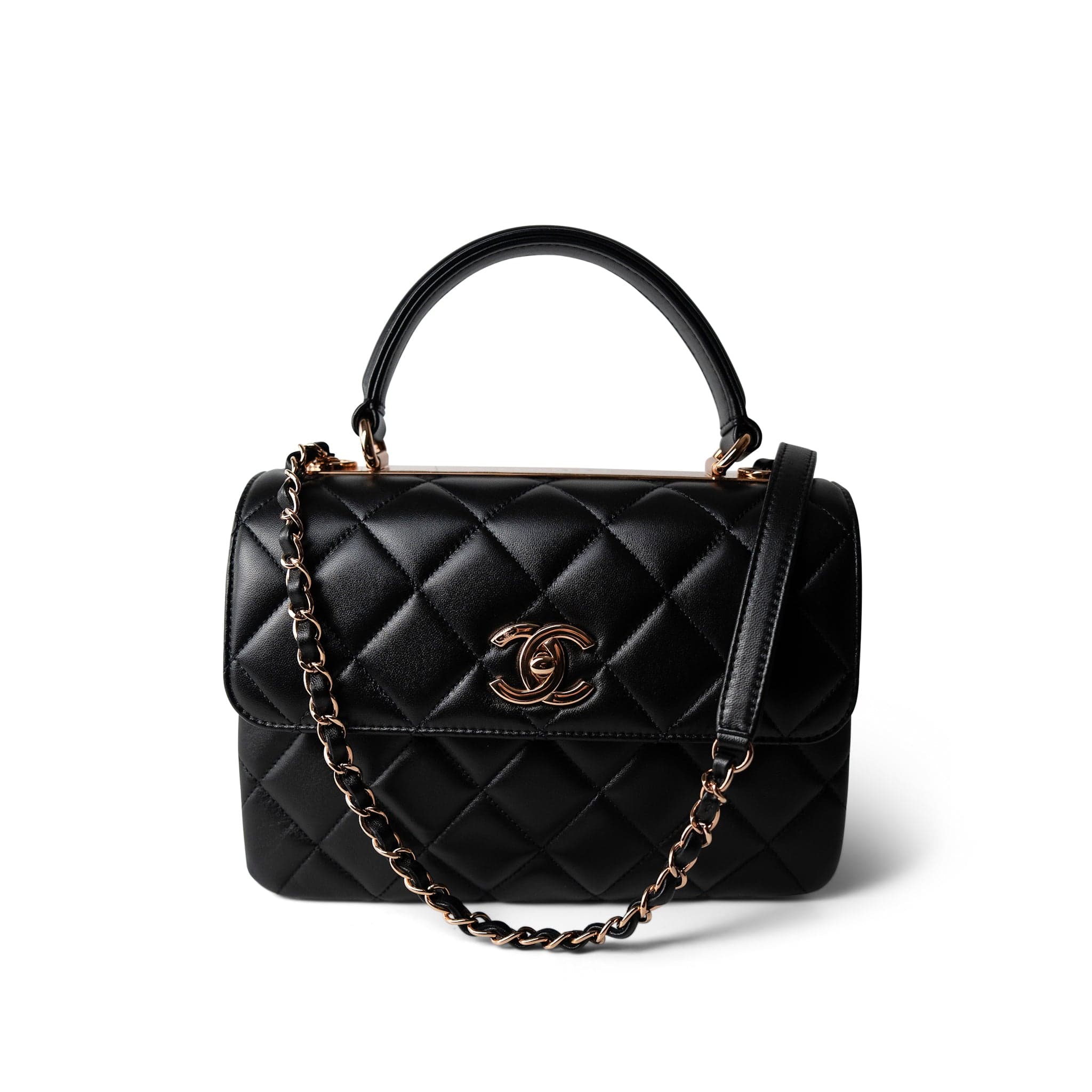 CHANEL Black 22C Black Lambskin Quilted Trendy CC Flap Small Rose Gold Hardware - Redeluxe