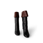 CHANEL Boots Black 20K CC Black & Brown High Boots (Size 39.5 / 9.5 US) - Redeluxe